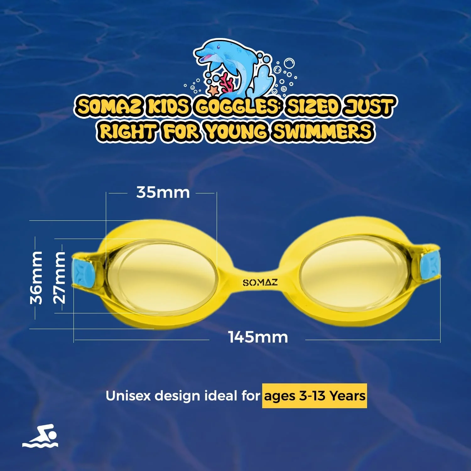 عینک شنا کودکانه SOMAZ - ضد بخار، محافظت UV 400، سیلیکونی، مناسب برای کودکان 3 تا 13 سال - موجود در رنگ های مشکی، آبی، زرد عینک شنا کودکانه SOMAZ - ضد بخار، محافظت UV 400، سیلیکونی، مناسب برای کودکان 3 تا 13 سال - موجود در رنگ های مشکی، آبی، زرد