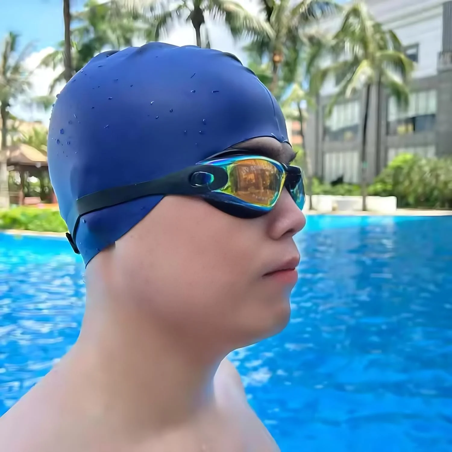 عینک شنا مسابقه ای برای بزرگسالان – ضد بخار، محافظت در برابر اشعه ماوراء بنفش به همراه گیره بینی و گوش گیر – عینک شنا ضد آب تابستانی