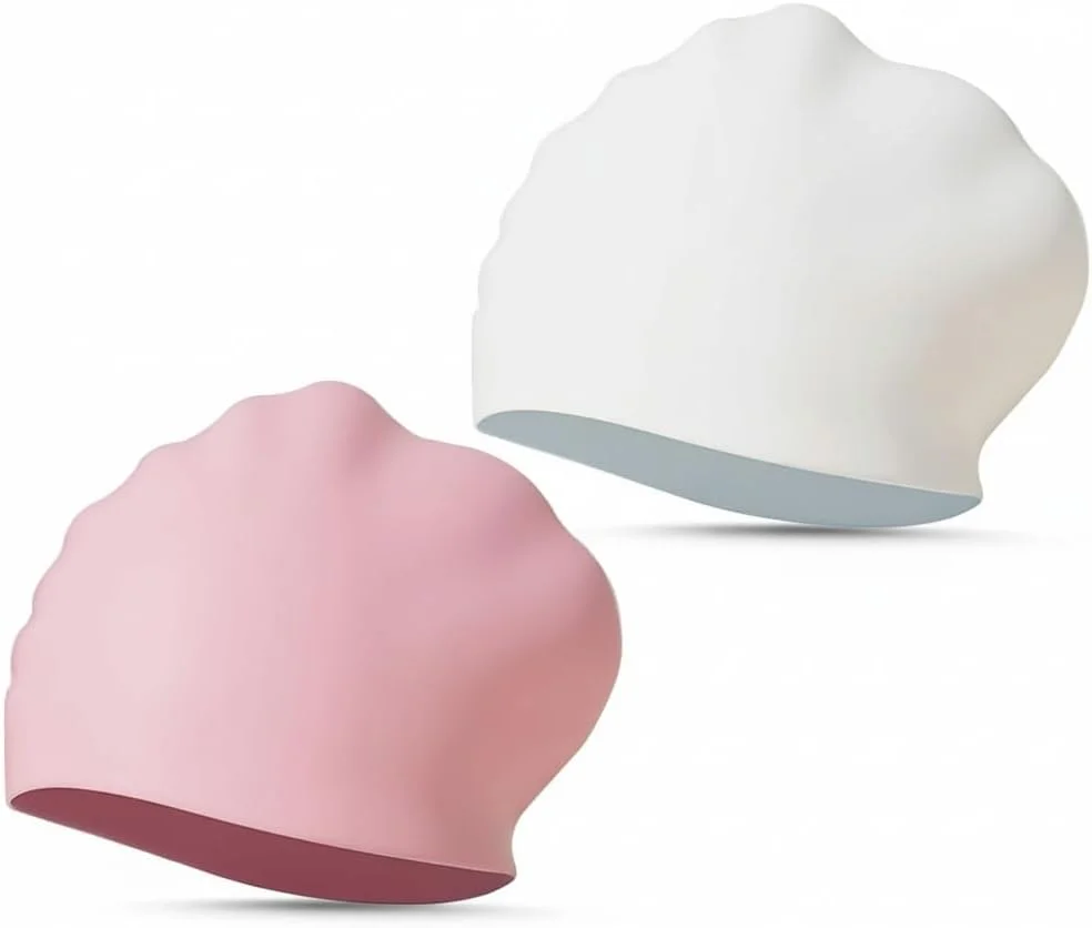 کلاه شنای سیلیکونی ضد آب برای موهای بلند و ضخیم، کلاه شنای فوق العاده بزرگ، طراحی سه بعدی راحت برای زنان و مردان، 2 عدد