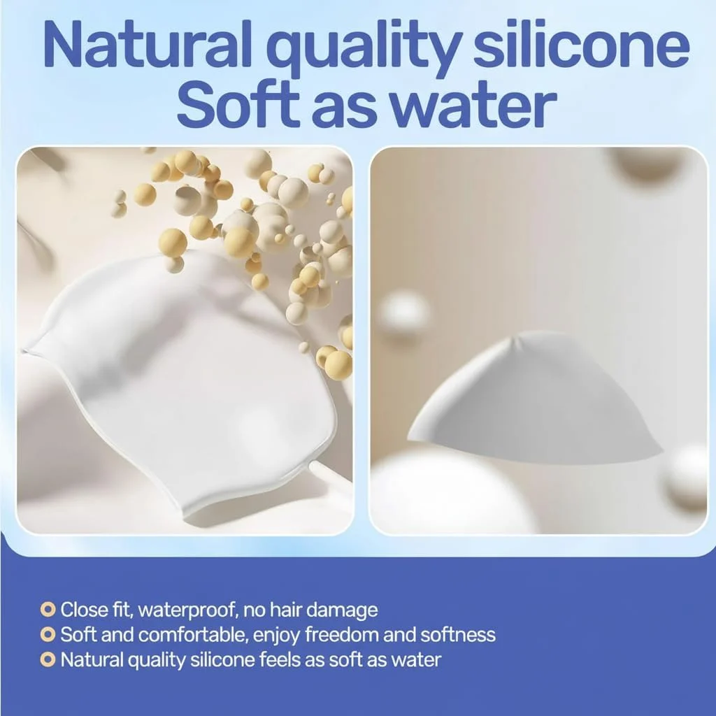 کلاه شنای سیلیکونی ضد آب برای موهای بلند و ضخیم، کلاه شنای فوق العاده بزرگ، طراحی سه بعدی راحت برای زنان و مردان، 2 عدد