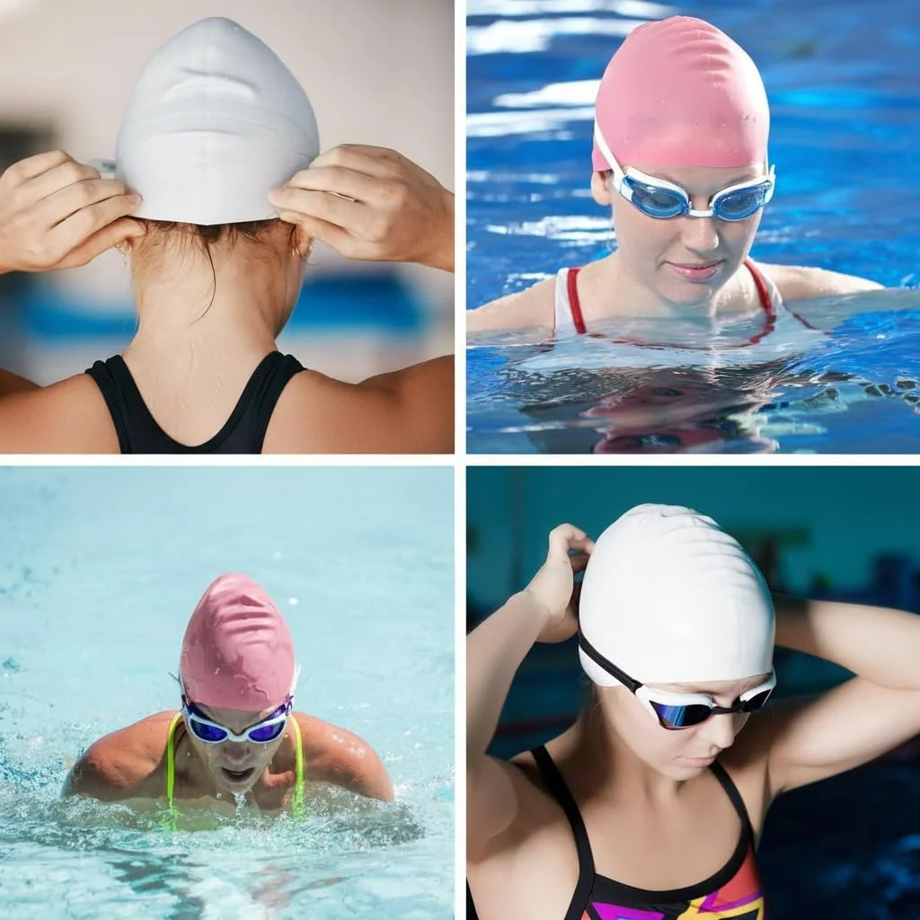 کلاه شنای سیلیکونی ضد آب برای موهای بلند و ضخیم، کلاه شنای فوق العاده بزرگ، طراحی سه بعدی راحت برای زنان و مردان، 2 عدد