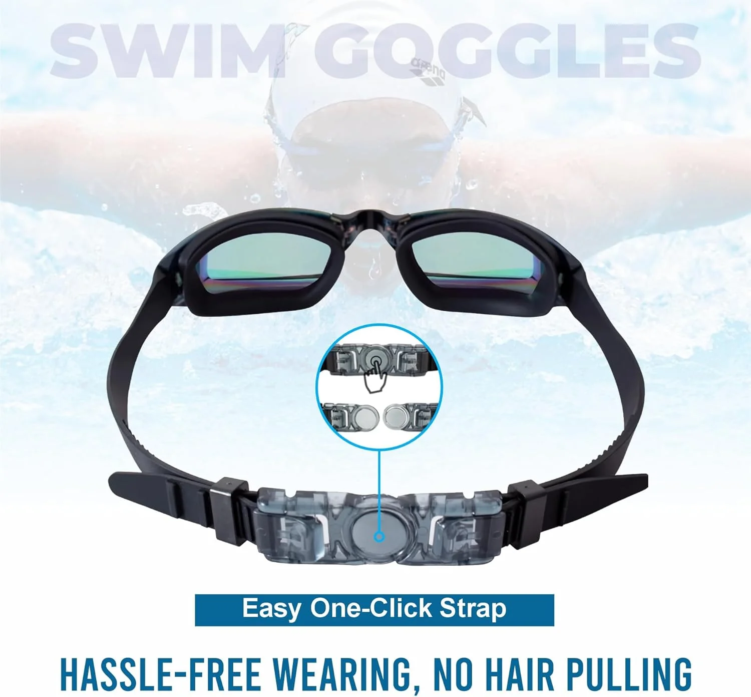 عینک شنا (بسته 2 عددی) - عینک شنای حرفه ای برای مردان، زنان و کودکان | ضد بخار، بدون نشتی، محافظت در برابر اشعه ماوراء بنفش، دید گسترده | بند سیلیکونی نرم قابل تنظیم