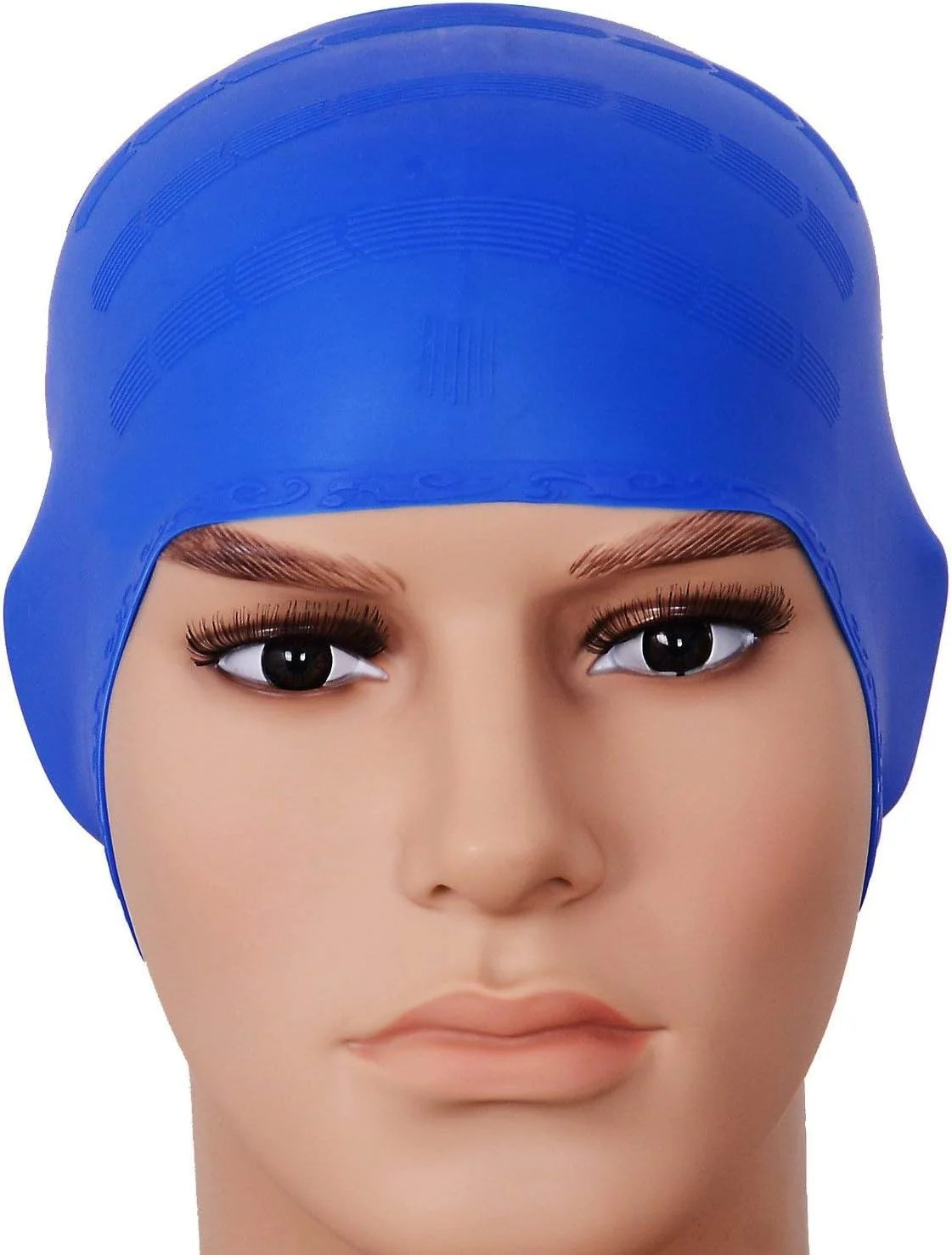 کلاه شنا سیلیکونی سه بعدی محافظ گوش SHOWAY برای زنان و مردان، کلاه شنا موی بلند نرم، کلاه شنا سیلیکونی بادوام (آبی)