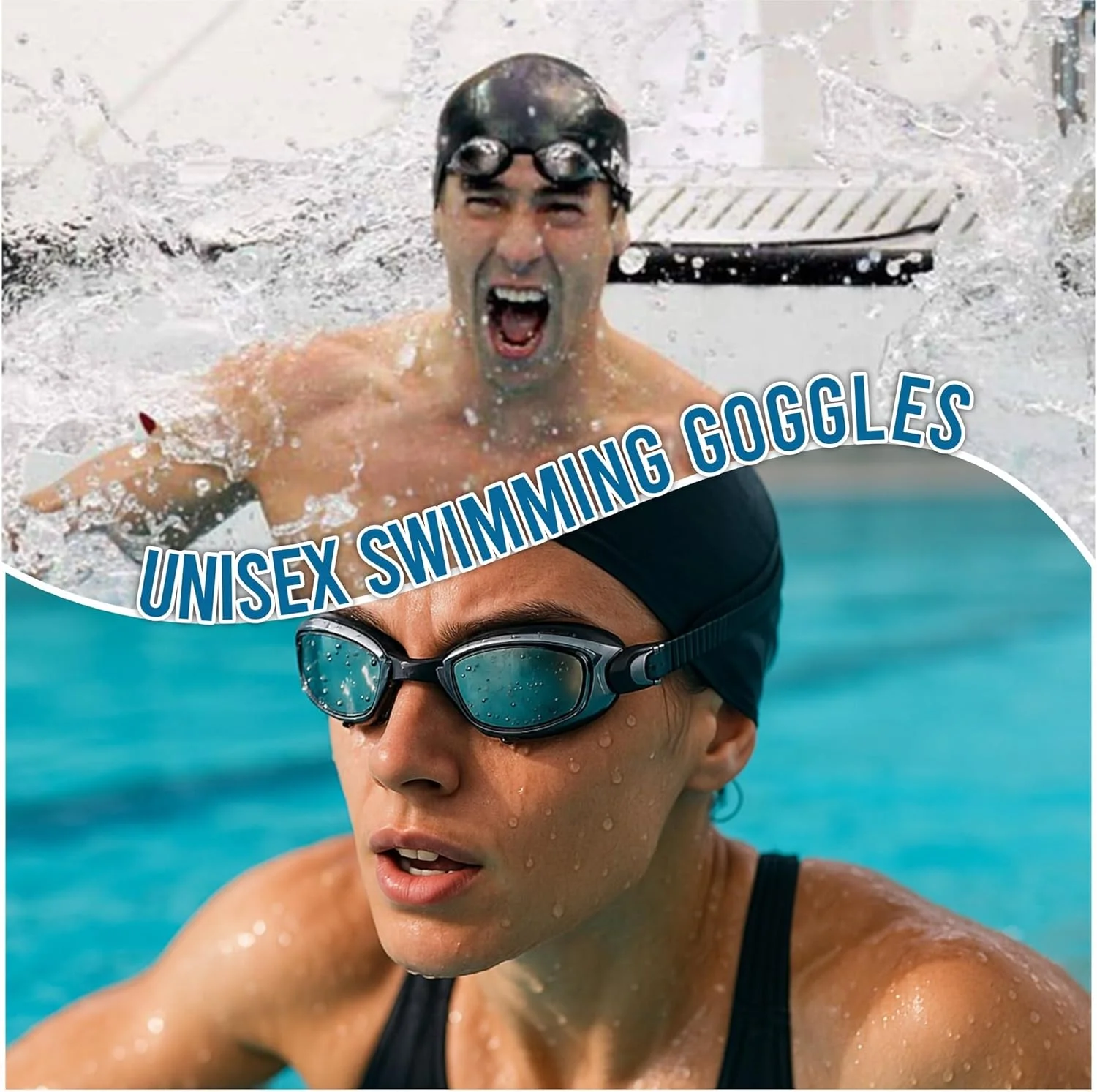 عینک شنا (بسته 2 عددی) - عینک شنای حرفه ای برای مردان، زنان و کودکان | ضد بخار، بدون نشتی، محافظت در برابر اشعه ماوراء بنفش، دید گسترده | بند سیلیکونی نرم قابل تنظیم