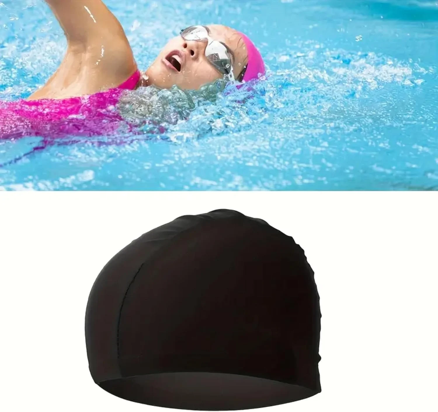 کلاه شنا حرفه ای - طراحی مشکی کشسان برای آقایان و بانوان | محافظت از موهای بلند | جنس بادوام کامپوزیت نایلون
