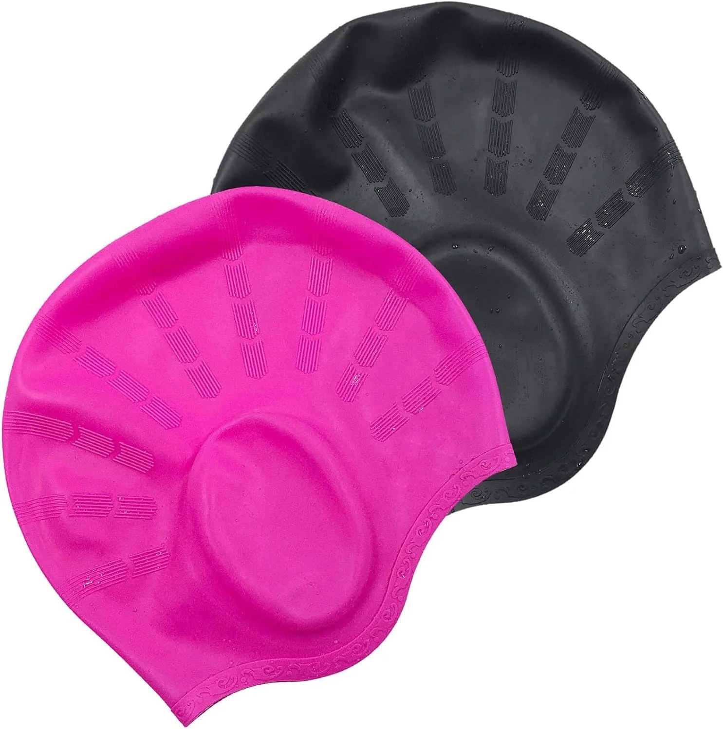 کلاه شنا، بسته 2 عددی کلاه شنای سیلیکونی برای زنان و مردان، کلاه شنای ضد آب بادوام و ضد لغزش با محافظت سه بعدی از گوش