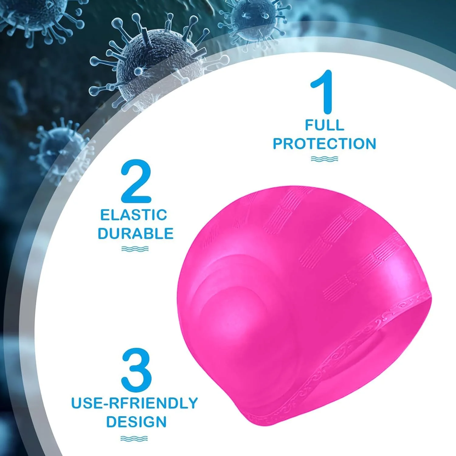 کلاه شنا، بسته 2 عددی کلاه شنای سیلیکونی برای زنان و مردان، کلاه شنای ضد آب بادوام و ضد لغزش با محافظت سه بعدی از گوش