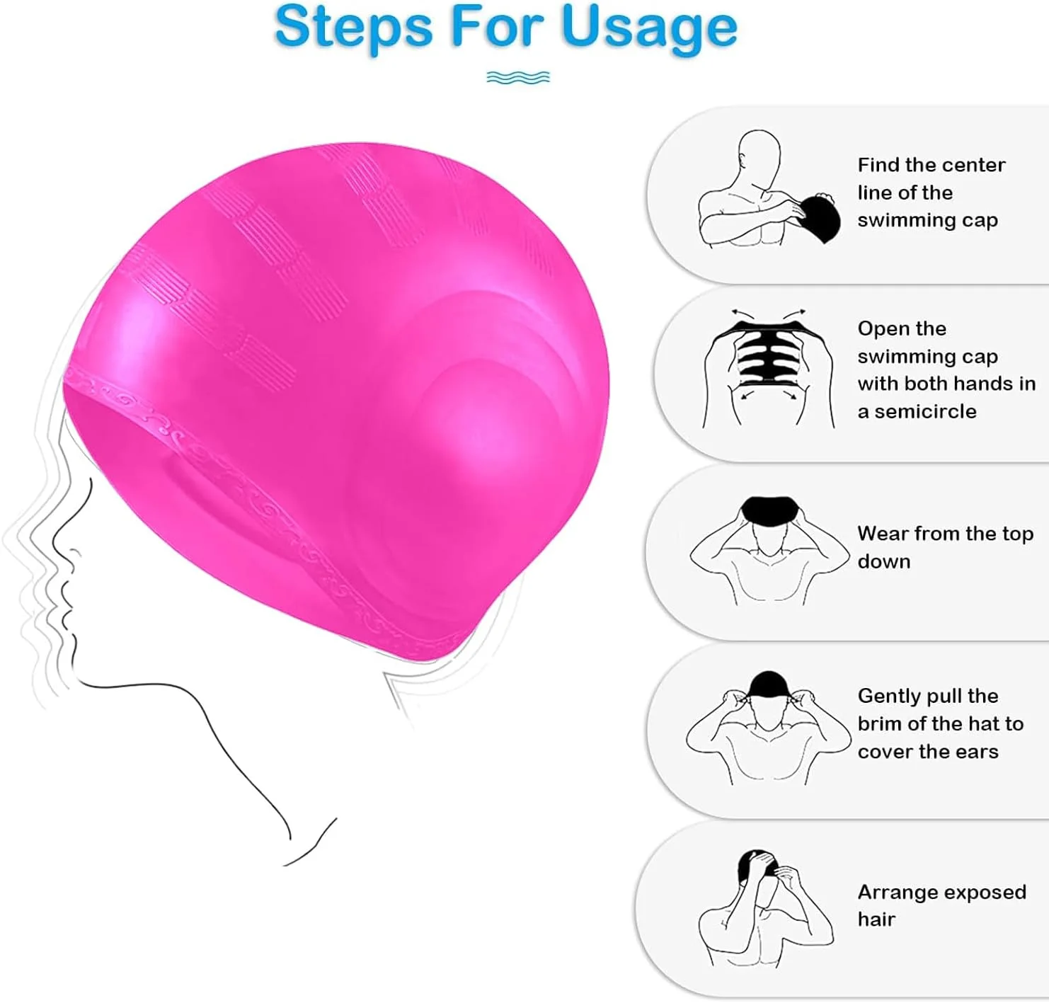 کلاه شنا، بسته 2 عددی کلاه شنای سیلیکونی برای زنان و مردان، کلاه شنای ضد آب بادوام و ضد لغزش با محافظت سه بعدی از گوش