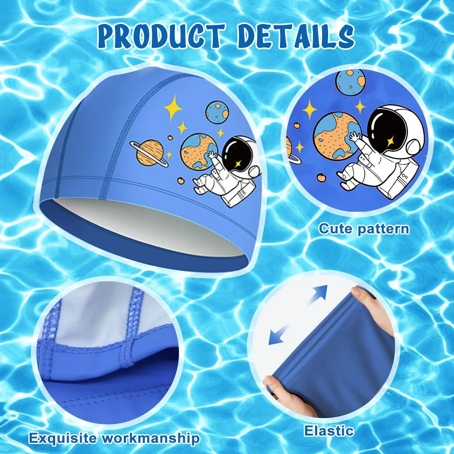 ست ۳ عددی کلاه شنا کودکانه، کلاه شنای استخر ضد لغزش، کلاه شنا با طرح کارتونی زیبا برای پسران و دختران، کلاه حمام الاستیک، محافظ مدل مو، فیت راحت (۵-۱۶ سال)