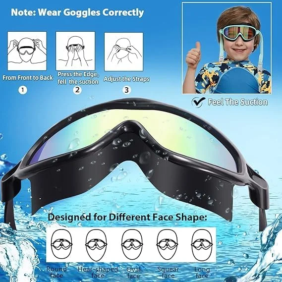 عینک شنای کودک، بسته 2 عددی، دید عریض ضد بخار و UV، بدون نشتی، هدیه تابستانی برای مردان، زنان و کودکان (3-16 سال)، همراه با گیره بینی سیلیکونی، گوش گیر و جعبه محافظ عینک قابل حمل