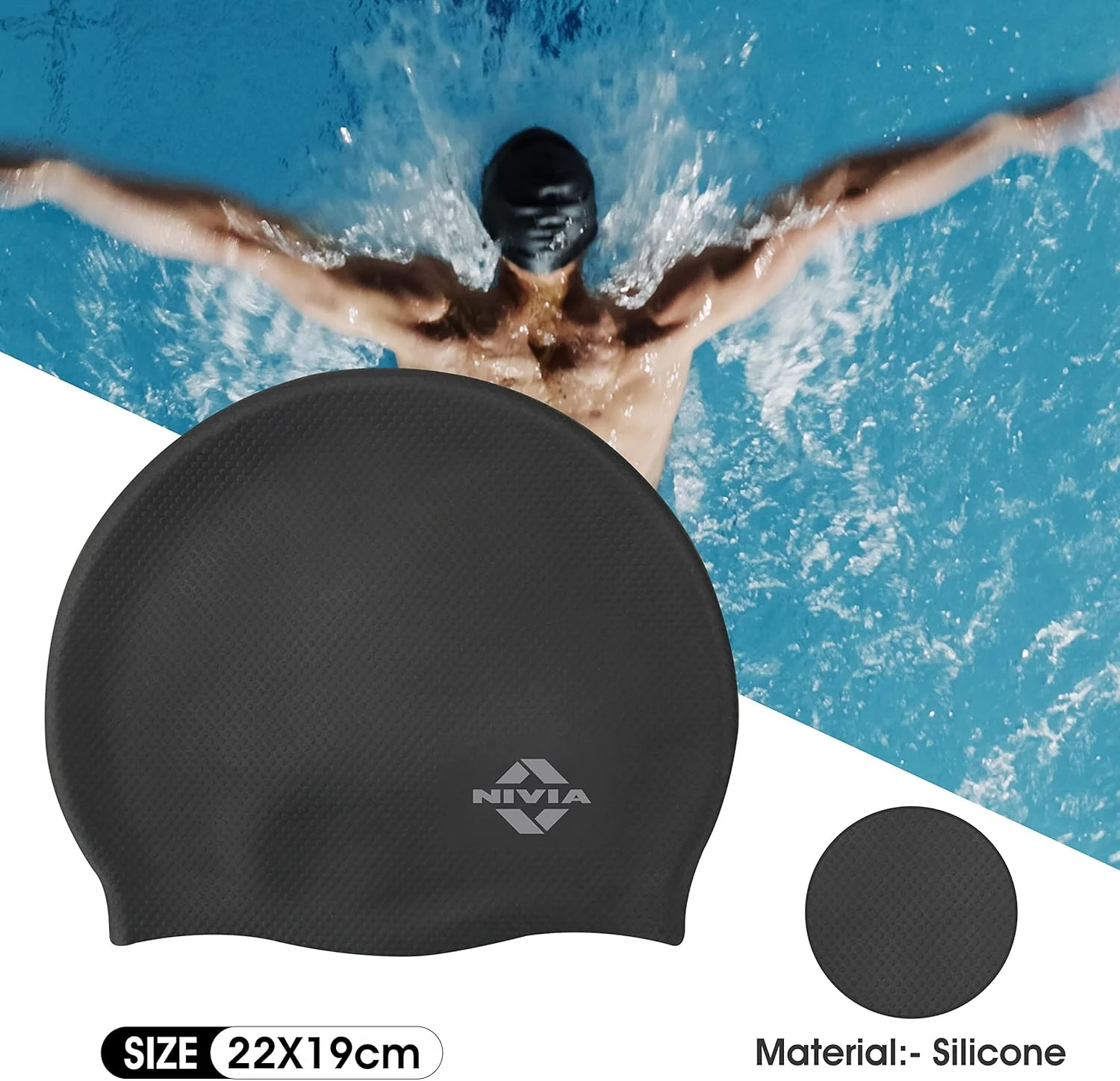 کلاه شنا سیلیکونی Nivia Pro | سایز: فری سایز | جنس: سیلیکون | مناسب برای آقایان و بانوان | راحت | ضد آب | محافظت از مو در برابر کلر | قرار گرفتن در معرض آفتاب | بادوام
