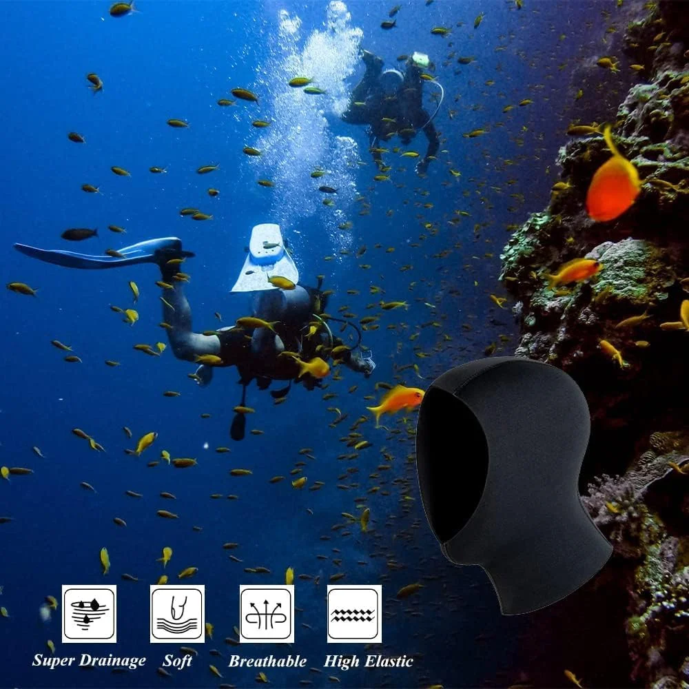 کلاه غواصی 3 و 5 میلی‌متری، کلاه ضد آب نئوپرن برای مردان و زنان، کلاه غواصی راحت و بادوام برای شنا و غواصی سطحی، محافظت در برابر اشعه ماوراء بنفش (مشکی، سایز آزاد)