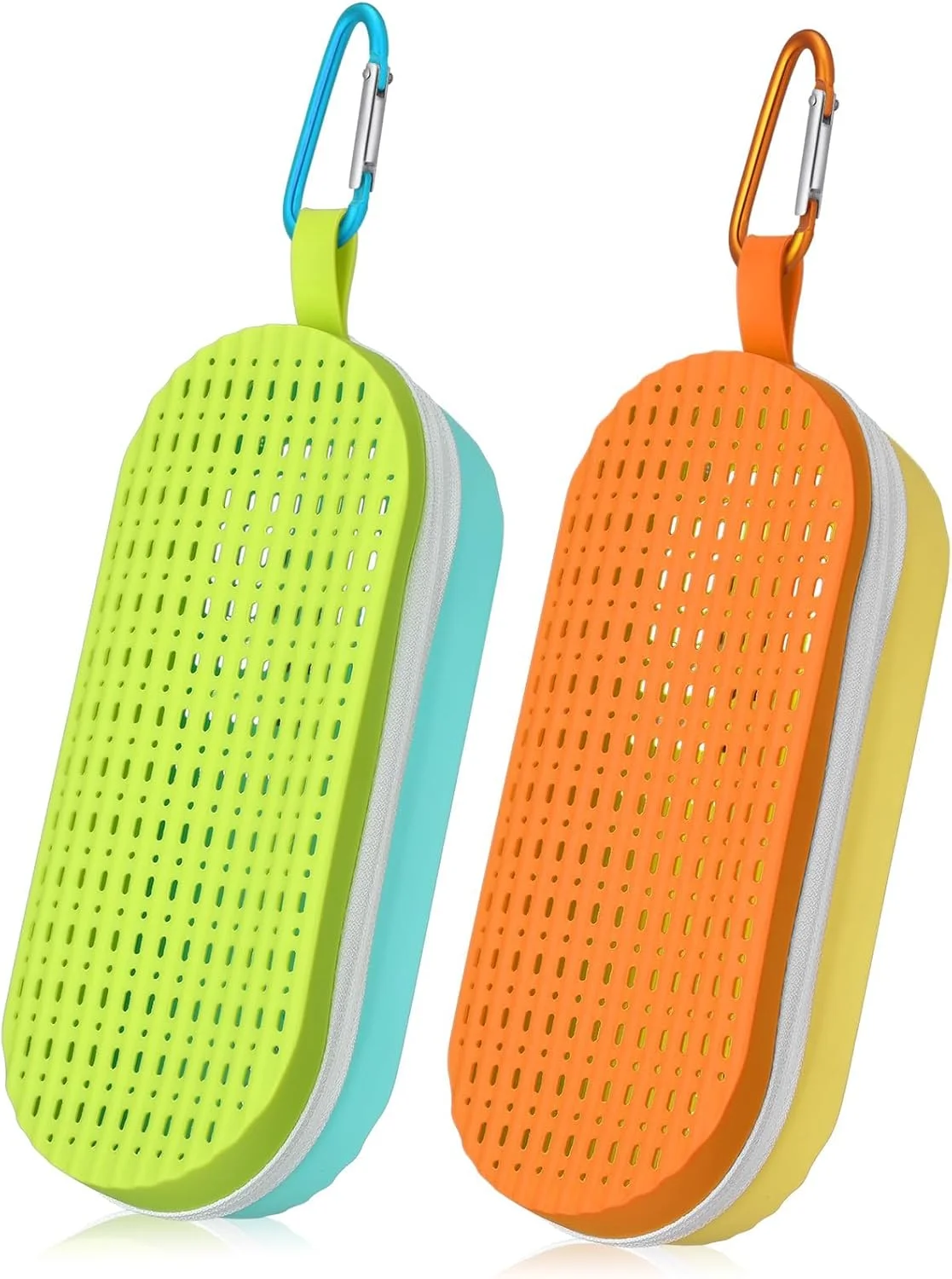 کیف عینک شنا NALACAL، 2 عدد، کیف حمل قابل حمل با سوراخ تخلیه و زیپ، کیف عینک آفتابی با گیره برای عینک شنا، کیف محافظ سیلیکونی، برای عینک ورزشی، زنان، مردان، کودکان، هدیه شناگر