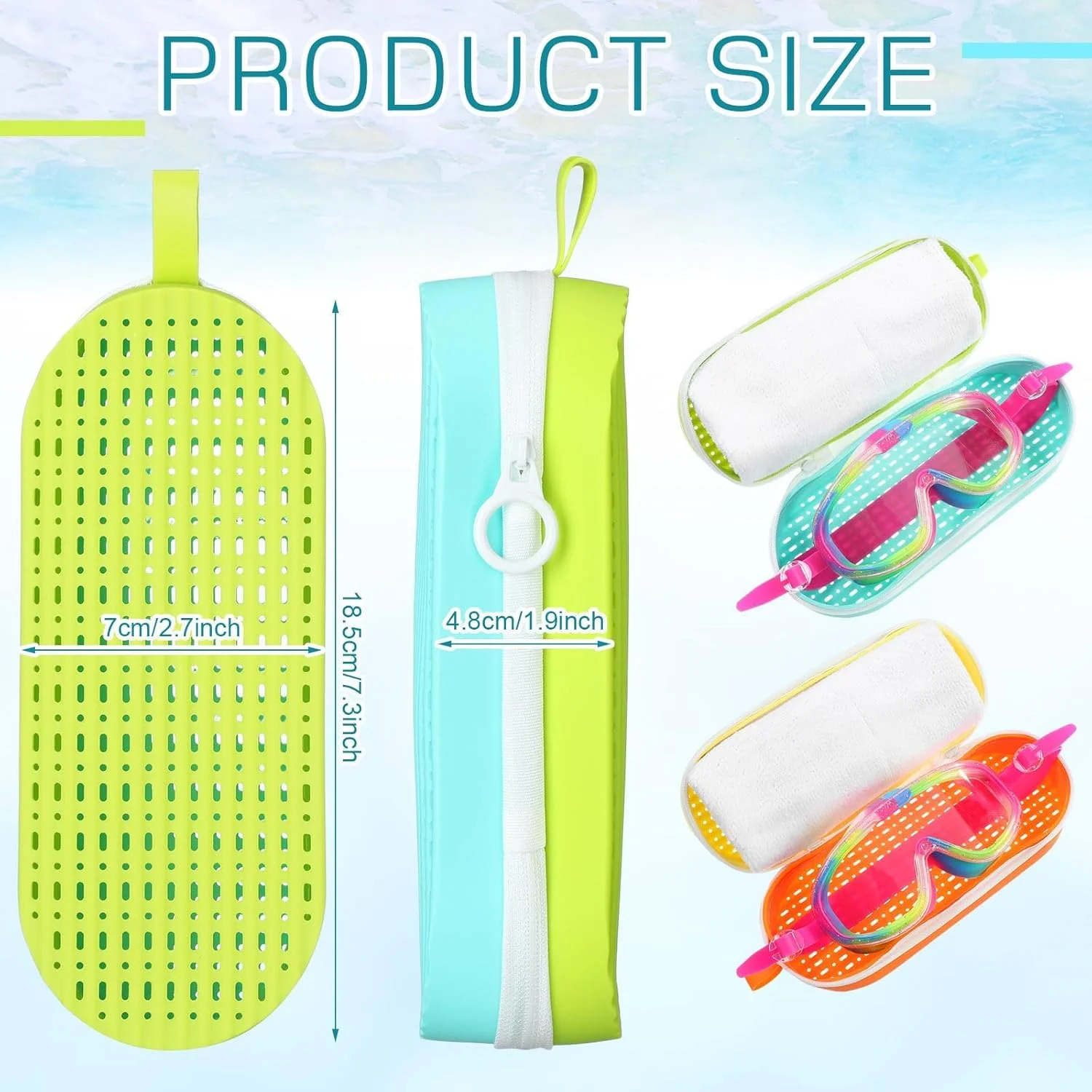 کیف عینک شنا NALACAL، 2 عدد، کیف حمل قابل حمل با سوراخ تخلیه و زیپ، کیف عینک آفتابی با گیره برای عینک شنا، کیف محافظ سیلیکونی، برای عینک ورزشی، زنان، مردان، کودکان، هدیه شناگر