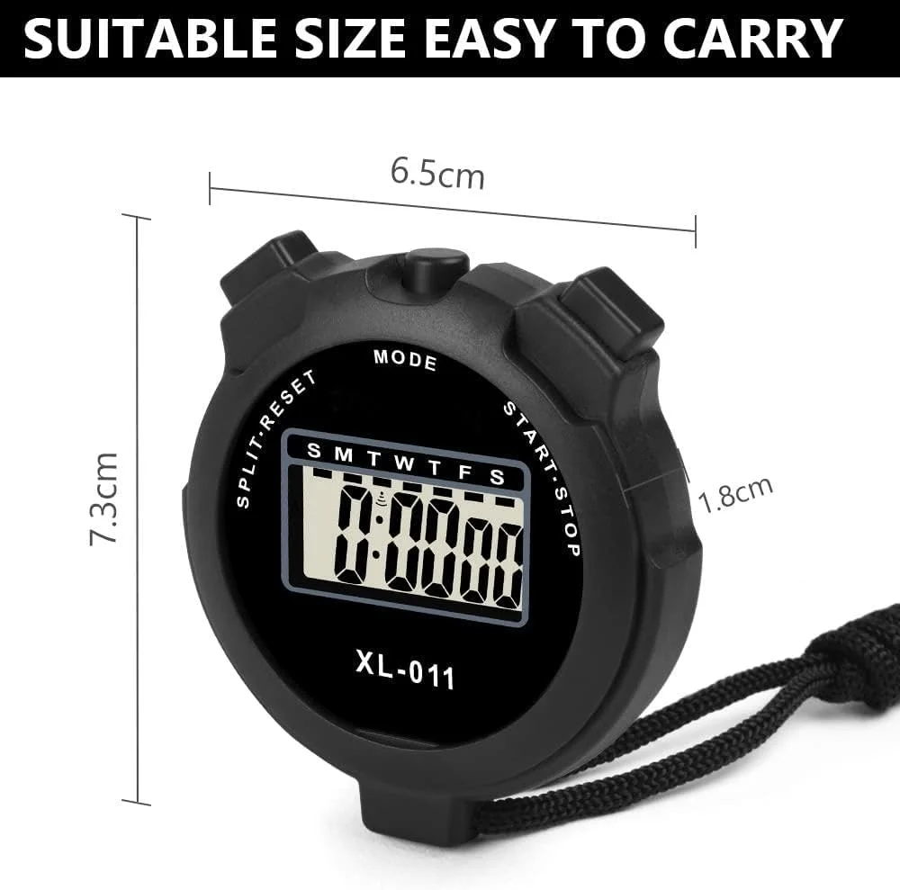 کرنومتر ورزشی چند منظوره با صفحه نمایش بزرگ LCD، ساعت 12/24 ساعته، زنگ هشدار و تقویم برای دویدن، شنا و تمرینات تناسب اندام، حافظه تک دور/شکاف (مشکی)