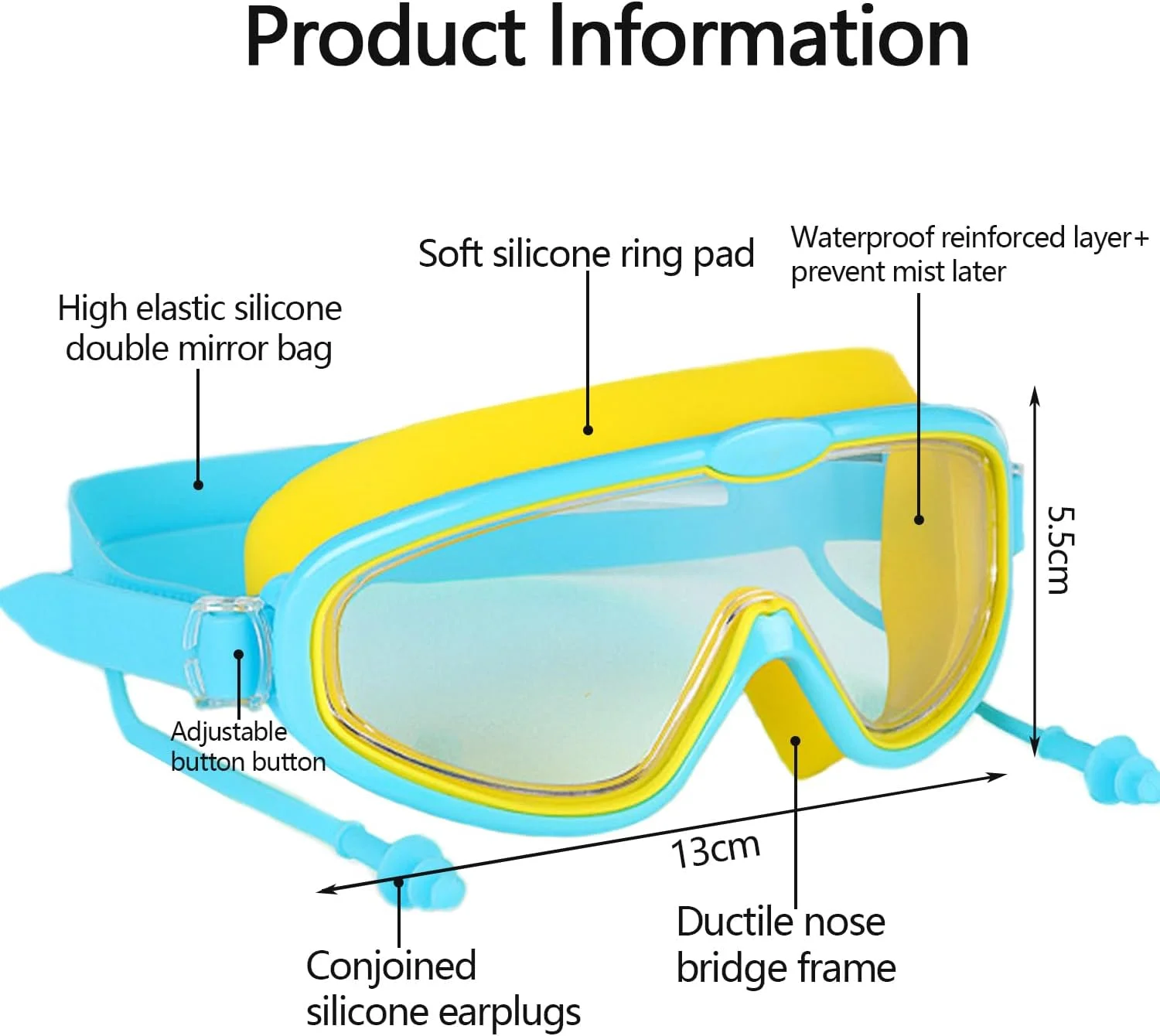 عینک شنا کودک، عینک شنا بچه گانه مناسب دختران و پسران 3 تا 16 سال، ضد بخار، ضد آب، لنزهای محافظ UV، دید واضح و گسترده