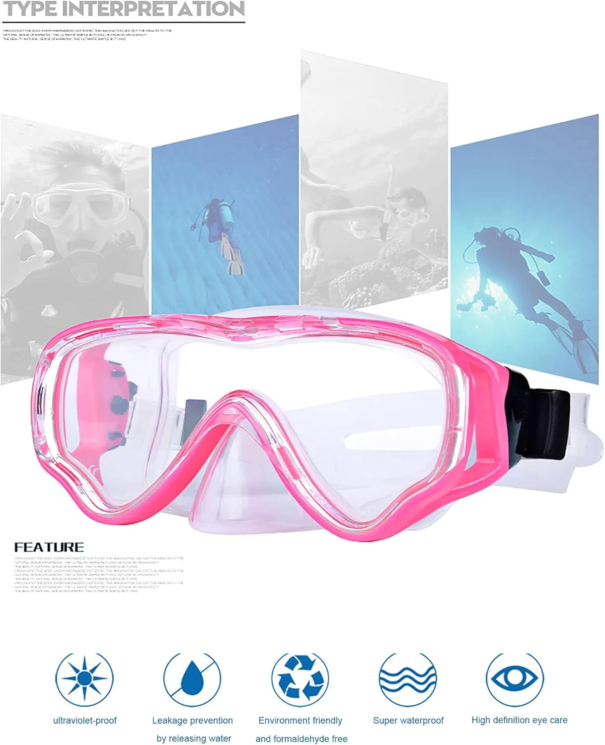 عینک شنا کودکانه Lsunshine (مناسب سنین 3 تا 14 سال)، عینک شنا با پوشش بینی، عینک شنا ضد بخار با دید گسترده برای پسران، دختران و نوجوانان (صورتی)