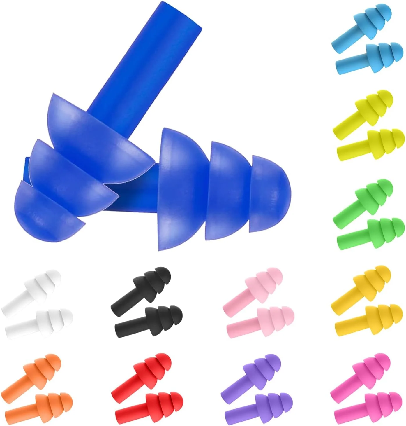 لونی‌میا 12 جفت گوش‌گیر شنا سیلیکونی ضد صدا، گوش‌گیرهای ضد آب قابل استفاده مجدد با جعبه برای شنا، خواب، مسافرت، خروپف، هواپیما، مطالعه، کار و مکان‌های پر سر و صدا