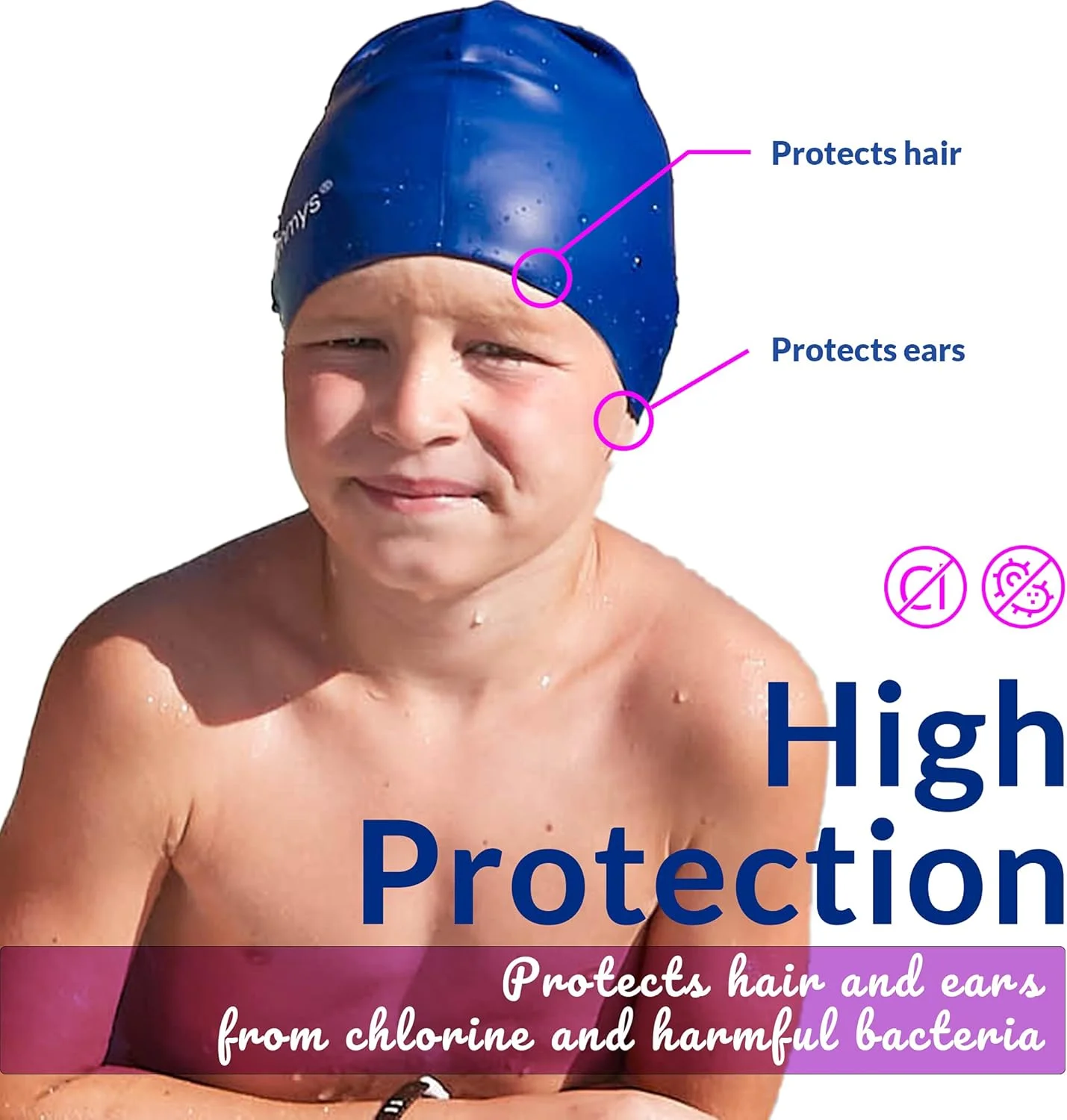 کلاه شنا بچه گانه Limmys - 100% سیلیکون مناسب پسران و دختران - کیفیت برتر، کلاه شنای راحت و کشسان - کلاه شنای کودکان موجود در رنگ های مختلف