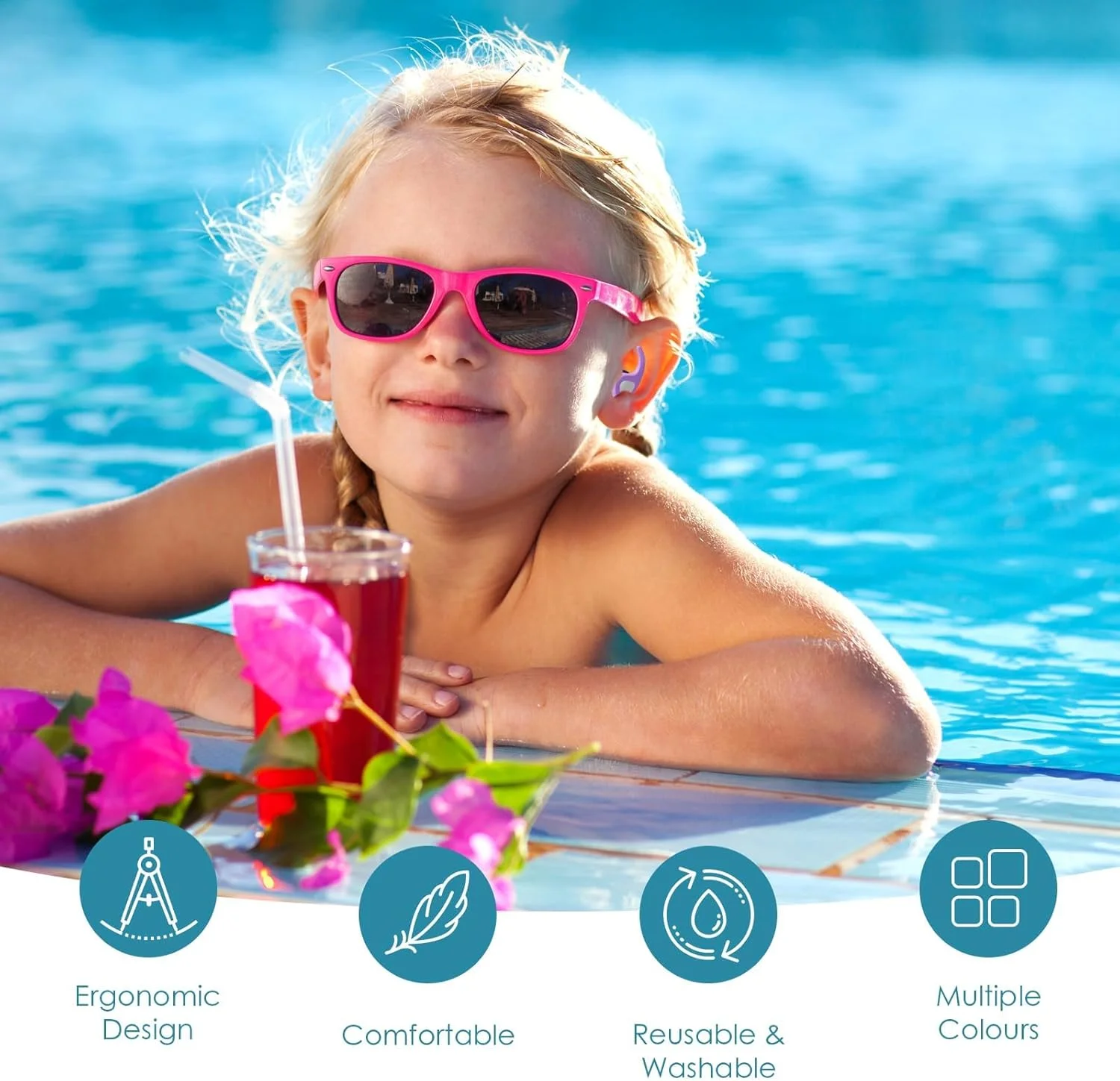 ۳ جفت گوش گیر شنا برای کودکان، ۳ رنگ گوش گیر سیلیکونی ضد آب برای کودکان ۴ تا ۱۲ سال، گوش گیر شنای قابل استفاده مجدد ایده آل برای موج سواری، غواصی، دوش گرفتن