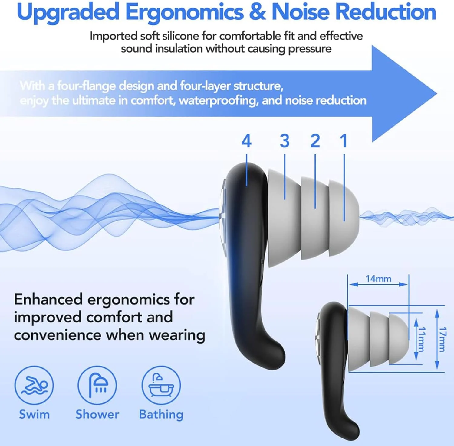 گوشی شنا ۳ رنگ برای کودکان، ۳ جفت گوشی شنا ضد آب، گوشی های سیلیکونی نرم و قابل استفاده مجدد برای کودکان ۴ تا ۱۲ سال، ایده آل برای موج سواری، غواصی، دوش گرفتن
