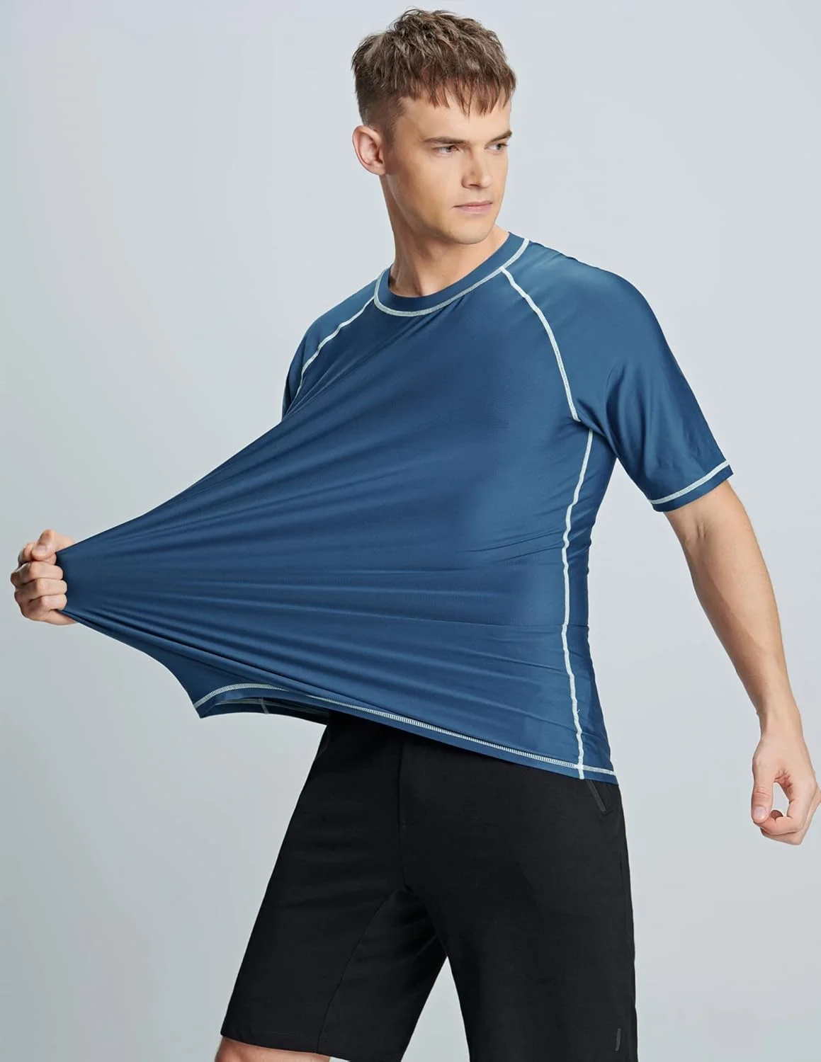 ست 2 عددی تیشرت آستین کوتاه شنا مردانه محافظ اشعه ماوراء بنفش