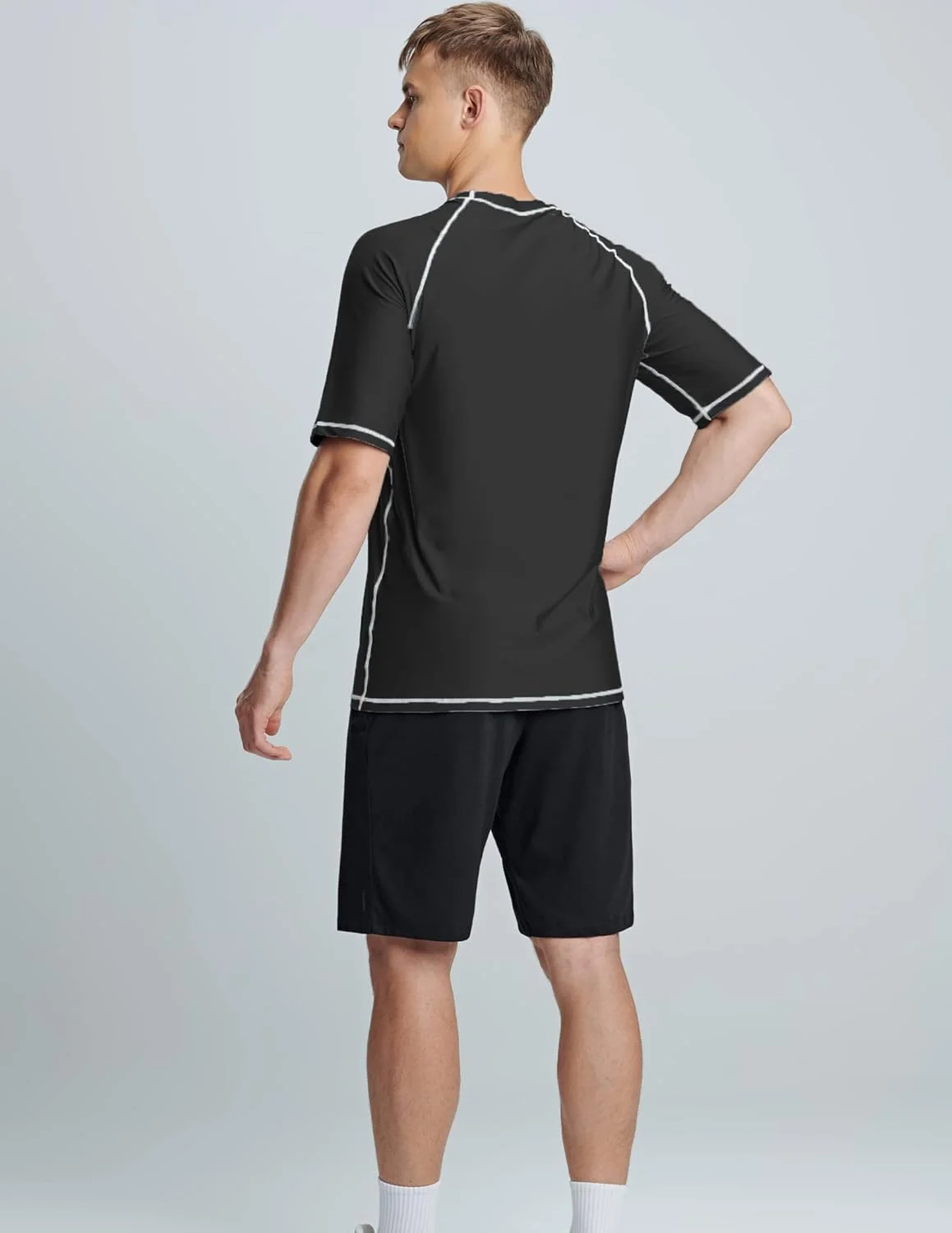 ست 2 عددی تیشرت آستین کوتاه شنا مردانه محافظ اشعه ماوراء بنفش