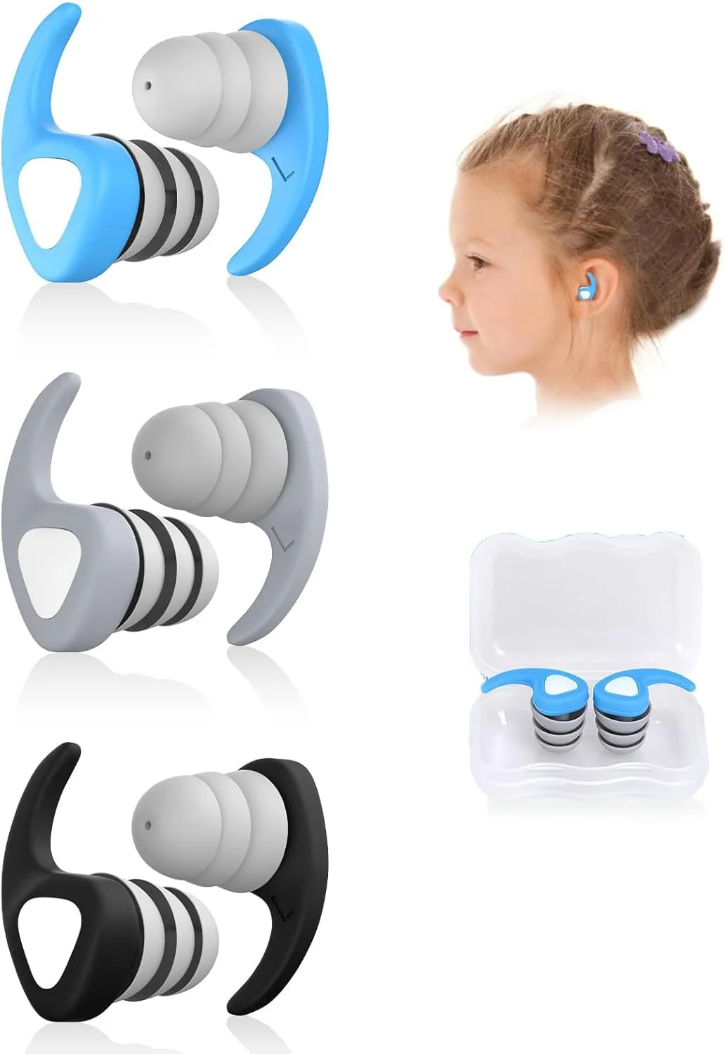 ۳ جفت گوش گیر شنا برای کودکان، ۳ رنگ گوش گیر سیلیکونی ضد آب برای کودکان ۴ تا ۱۲ سال، گوش گیر شنا قابل استفاده مجدد ایده آل برای موج سواری، غواصی، دوش گرفتن