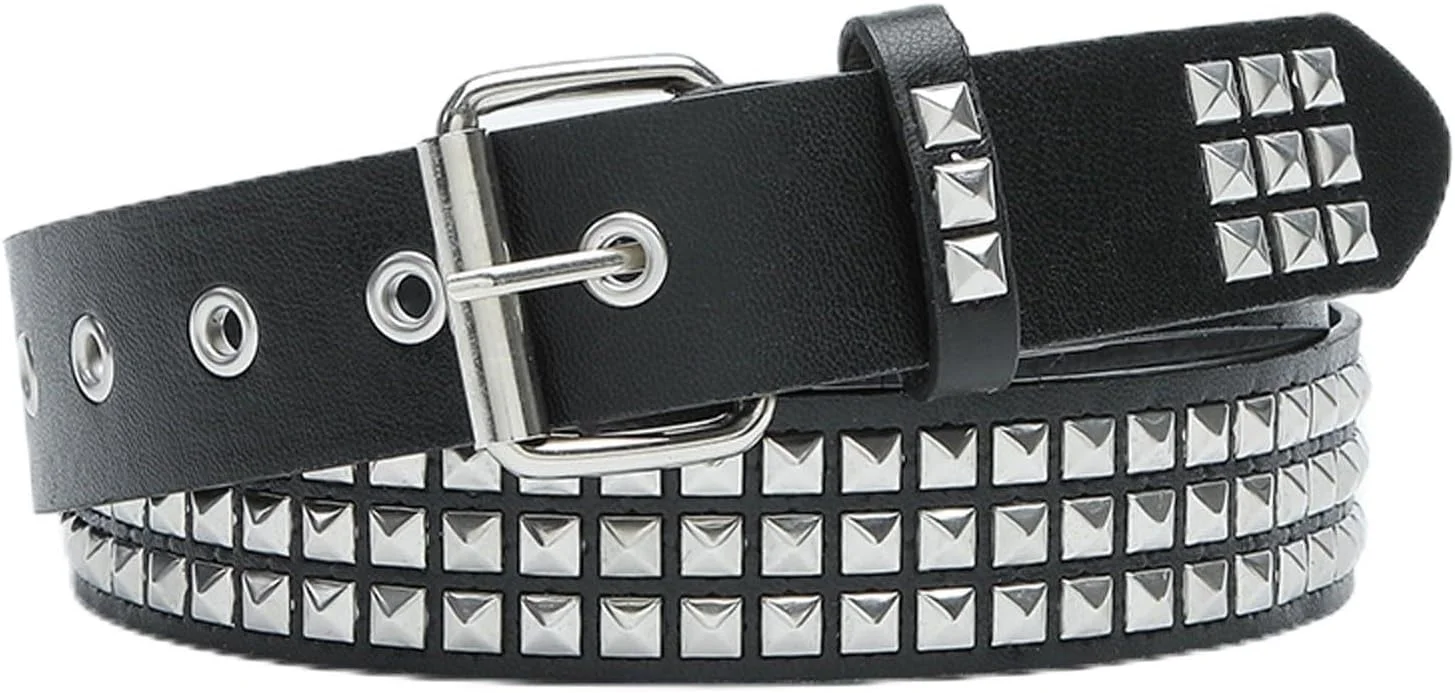 کمربند چرمی سوراخ دار، کمربند پرچ دار پانک، کمربند جین راک وینتیج برای زنان، دختران و مردان