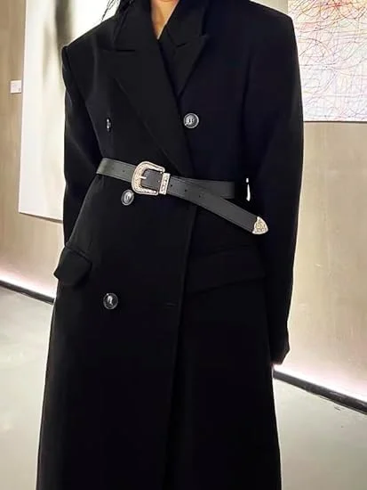 کمربند زنانه با سگک طرح قدیمی، کمربندهای حکاکی شده برای شلوار جین، کمربندهای سبک روستایی برای زنان، 105 سانتی متر مشکی