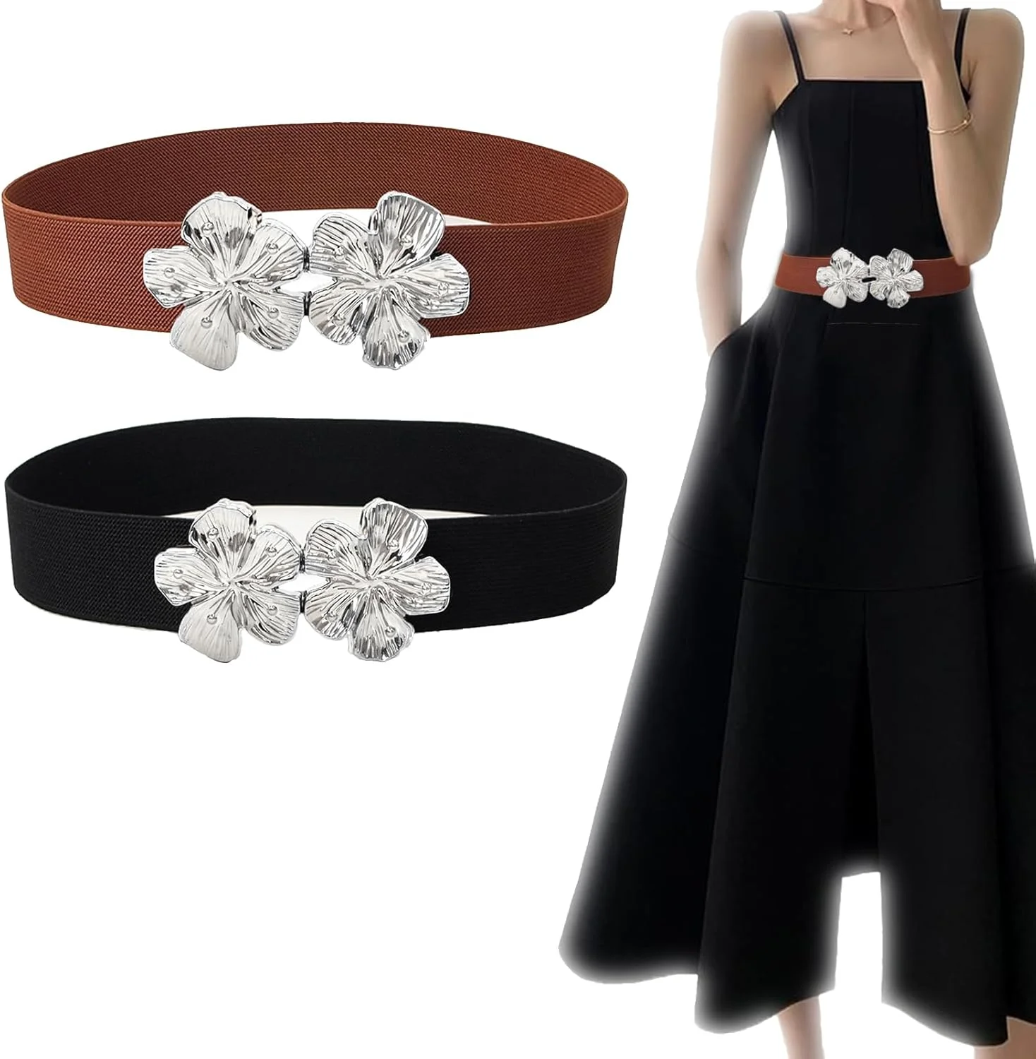 کمربند فشن زنانه، کمربند پهن زنانه، روبان کمانی نرم و همه کاره و بلند، کمربند مشکی شیک چرم مصنوعی زنانه برای شلوار جین، کمربندهای تک رنگ برای لباس
