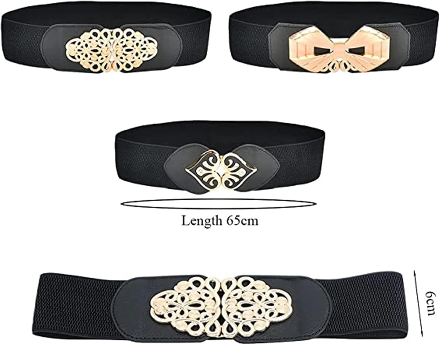 کمربند کشی زنانه SYOSI، ست 3 عددی کمربند چرمی زنانه برای شلوار جین، پیراهن، کمربند شلوار، کمربند پهن الاستیک کمر برای زنان، کمربند لباس شب، فرم دهنده منحنی، زیبا و شیک (مشکی و طلایی)