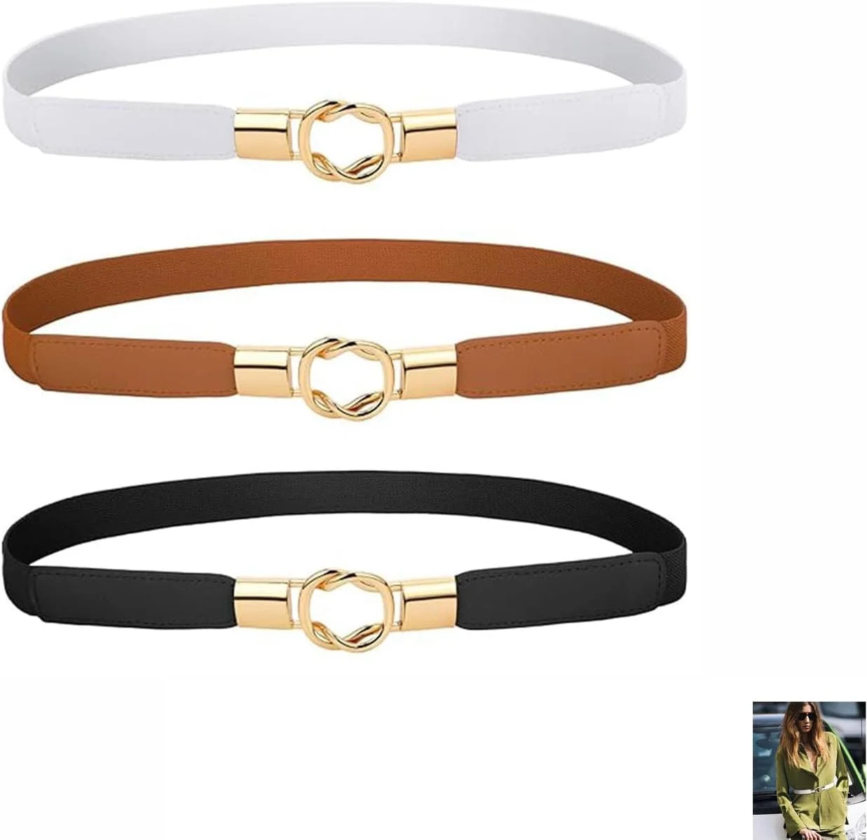 ست کمربند فنری زنانه، 3 عدد کمربند فشن زنانه، سگک وینتیج، بند باریک کمر، کمربند سگک سوزنی برای لباس جین، کمربند کمر زنانه، کمربند باریک و کشی