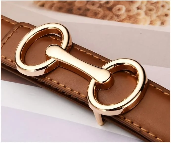 کمربند چرمی زنانه با طراحی سگک حلقه دوتایی کلاسیک، کمربند فشن برای شلوار جین