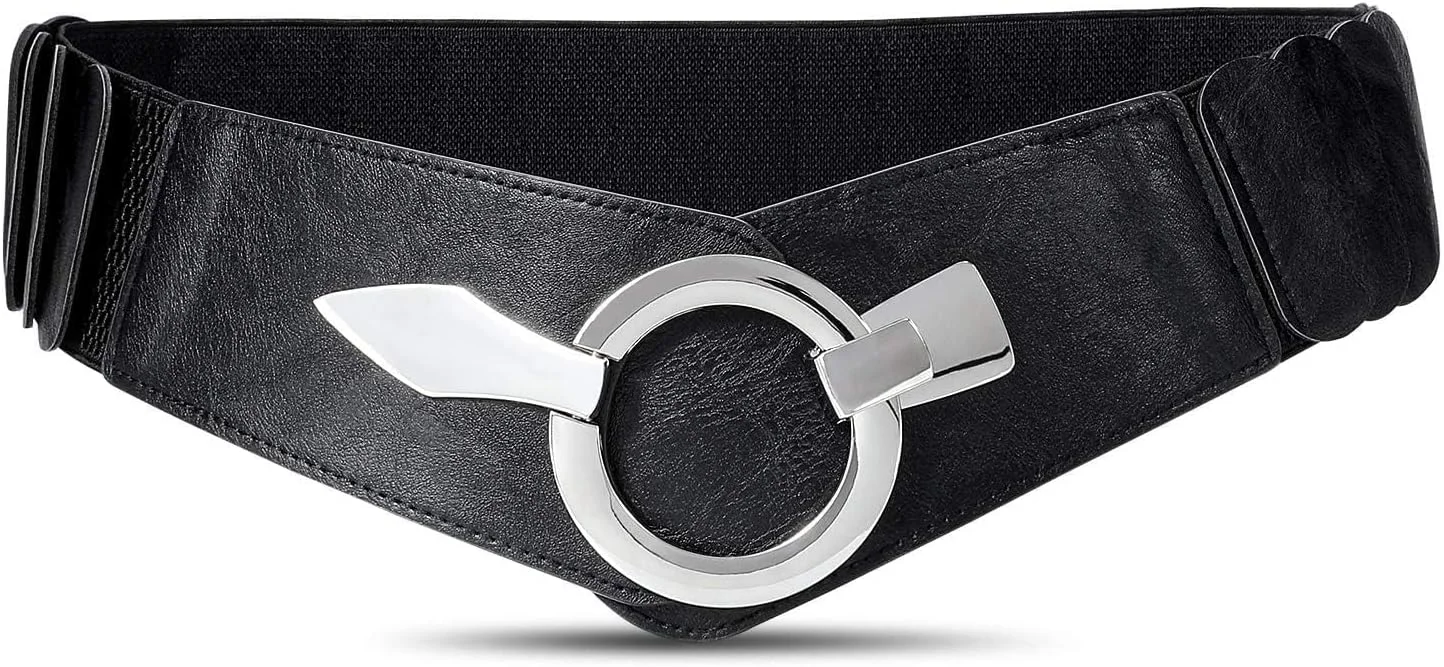 کمربند چرمی مصنوعی کشی نگین دار، کمربند پهن کشی کریستالی براق برای لباس زنانه، قابل تنظیم برای استفاده روزمره و مناسبت های خاص