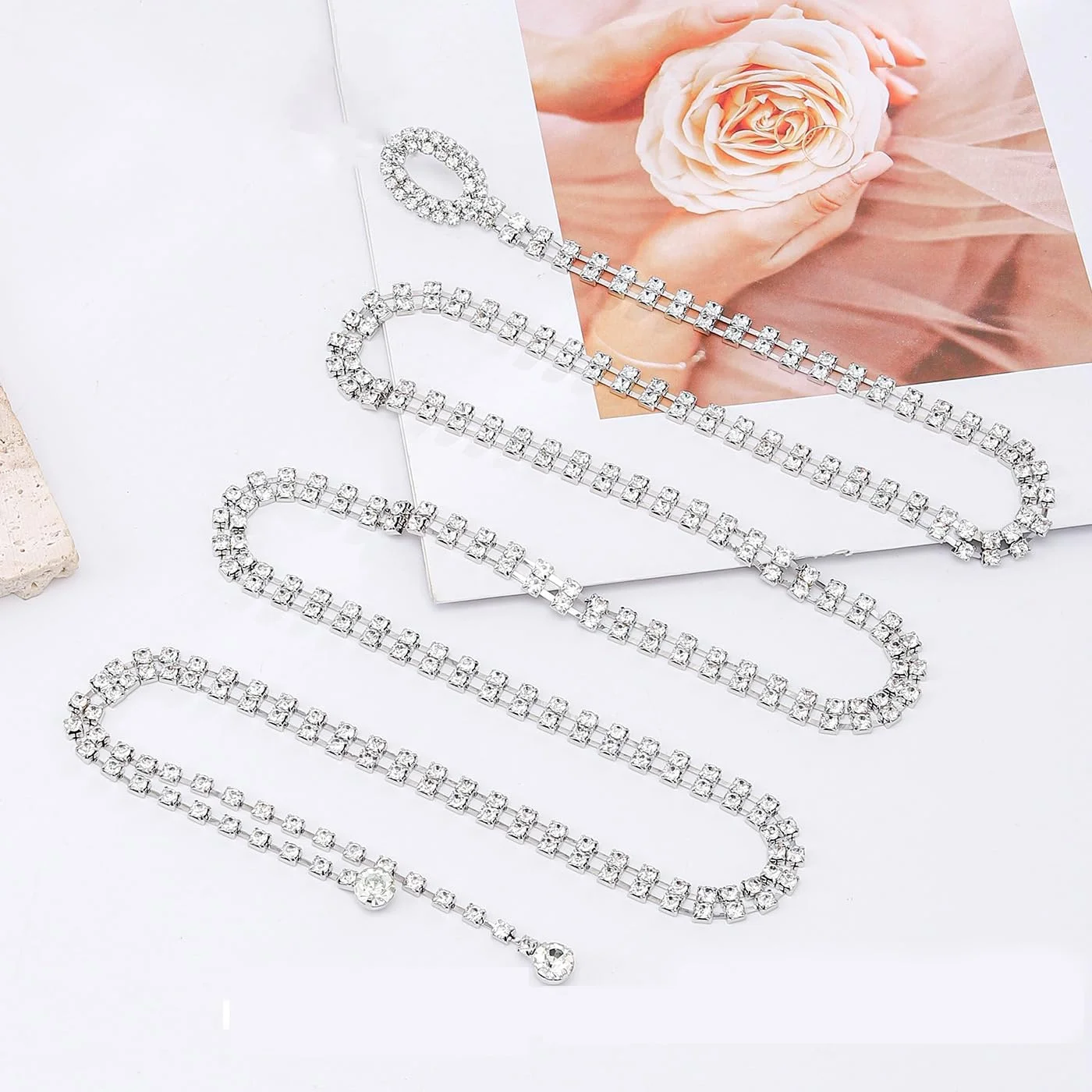 کمربند زنانه نگین دار کمربند کمر الماس کریستالی