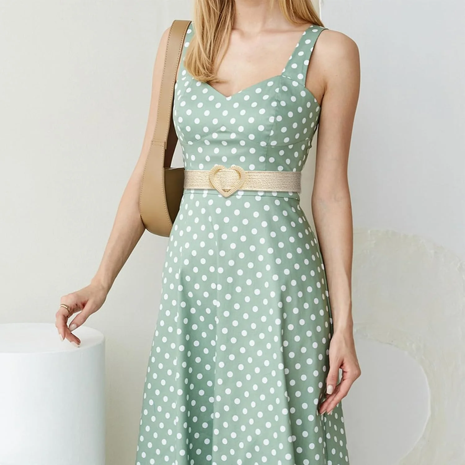 ست 2 عددی کمربند بافتنی زنانه دخترانه - کمربند بومى کشباف الاستیک با سگک قلبی، کمربند کمر کشی بوهو برای لباس، شلوار جین، لباس های تابستانی، سایز M