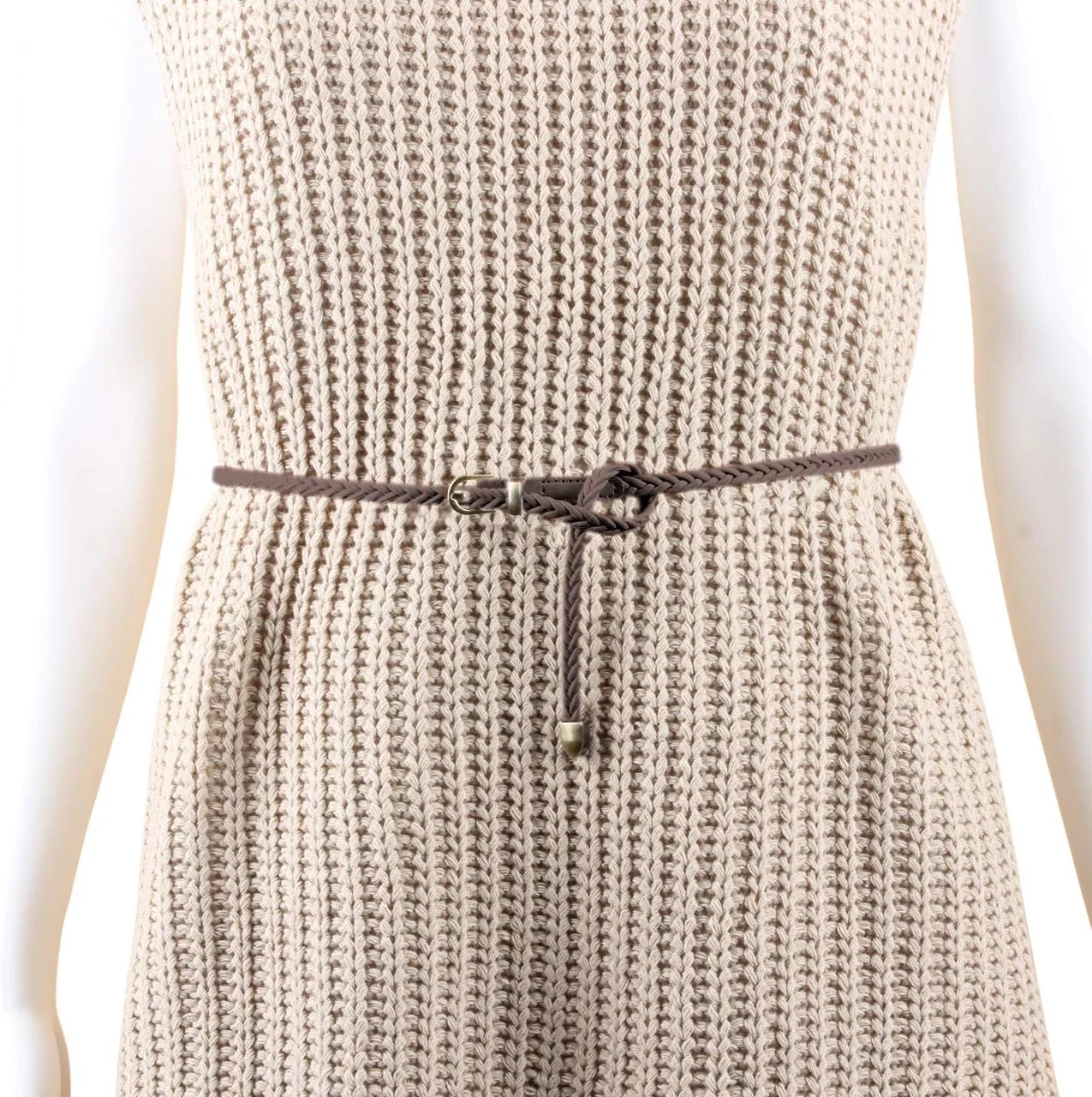 ست دو عددی کمربند باریک چرمی زنانه برای لباس، شلوار جین، کمربند بافت حصیری چرمی، کمربند طنابی زنانه، مشکی + قهوه ای