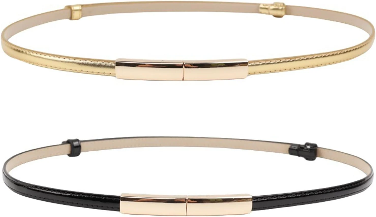 ست 2 عددی کمربند زنانه باریک چرمی قابل تنظیم مناسب لباس، سایز 55-95 سانتی متر