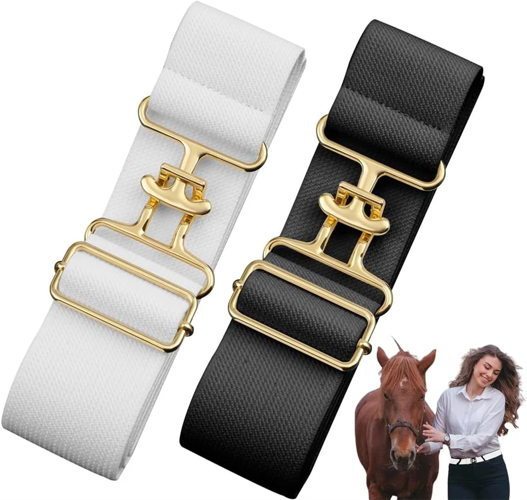 ست 2 عددی کمربند کشی، کمربندهای سوارکاری با سگک آلیاژی، طول قابل تنظیم، ایجاد تناسب محکم برای اندازه های مختلف کمر، پوشیدن راحت، مناسب برای ورزش های اسب سواری، مشکی + سفید