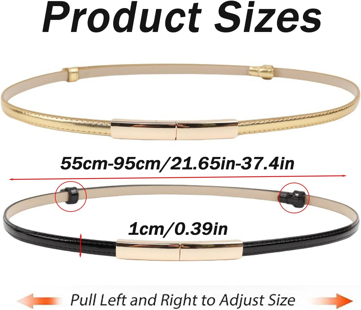 ست 2 عددی کمربند زنانه باریک چرمی قابل تنظیم مناسب لباس، سایز 55-95 سانتی متر