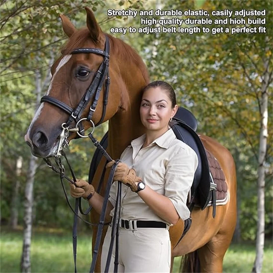 ست 2 عددی کمربند کشی، کمربندهای سوارکاری با سگک آلیاژی، طول قابل تنظیم، ایجاد تناسب محکم برای اندازه های مختلف کمر، پوشیدن راحت، مناسب برای ورزش های اسب سواری، مشکی + سفید