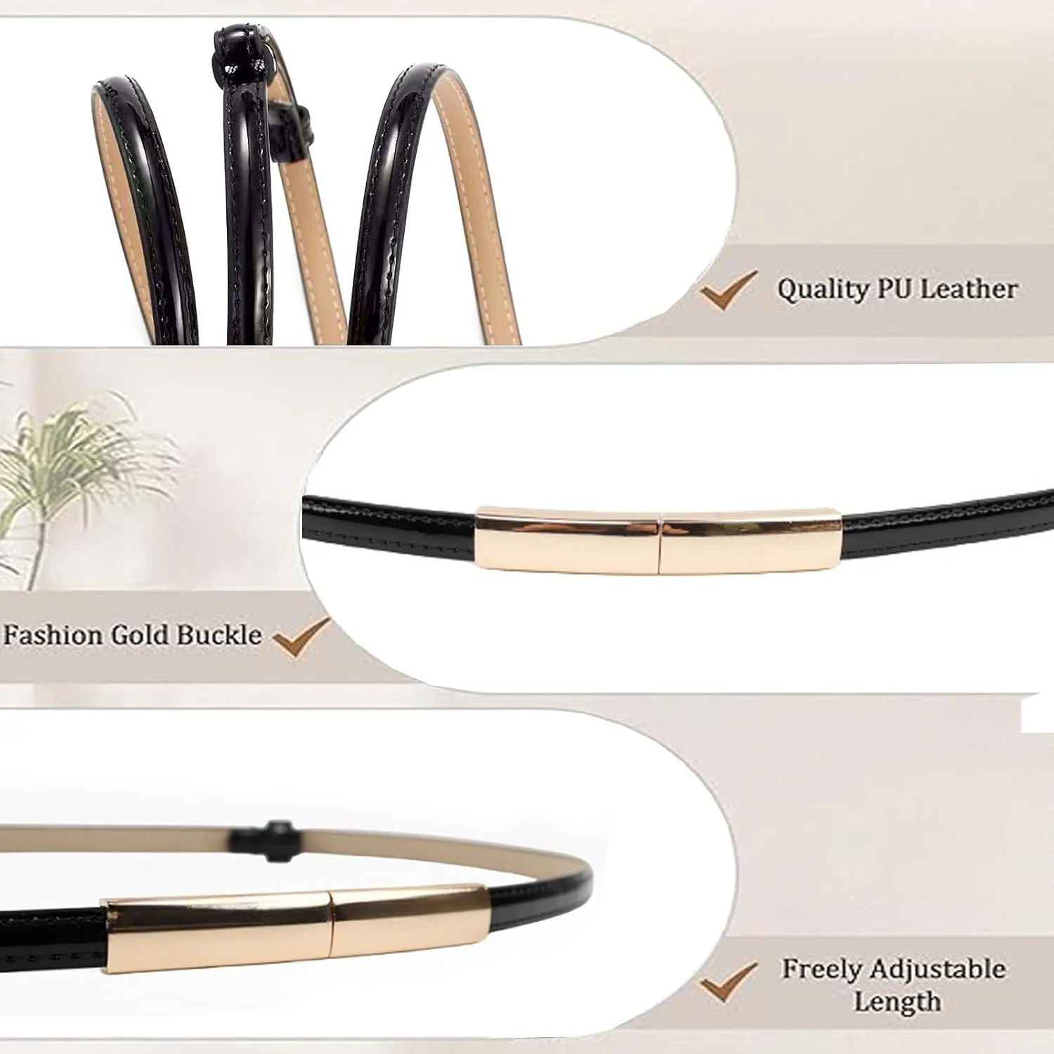 ست 2 عددی کمربند زنانه باریک چرمی قابل تنظیم مناسب لباس، سایز 55-95 سانتی متر