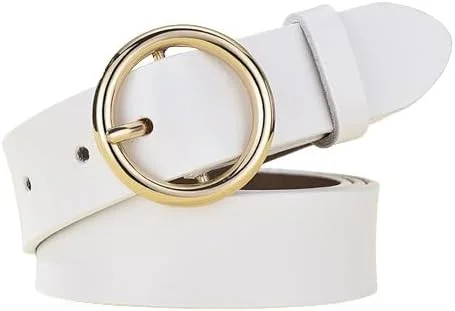 کمربند چرمی زنانه با سگک گرد مناسب شلوار جین، شلوار پارچه ای، استفاده روزمره و محیط کار