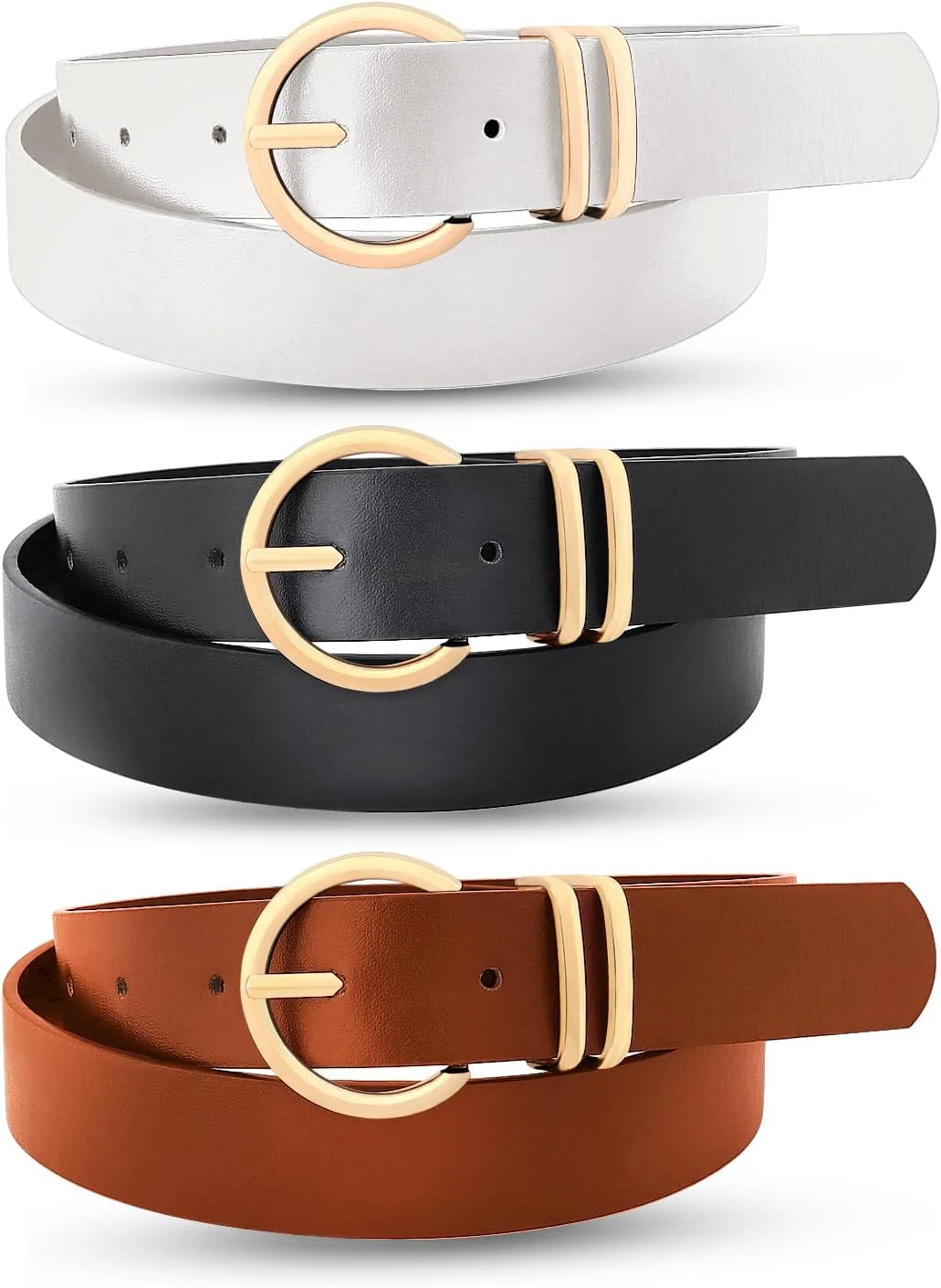 ست ۳ عددی کمربند زنانه، کمربندهای زیبا برای زنان، کمربند باریک چرمی مصنوعی برای شلوار جین، لباس و شلوار