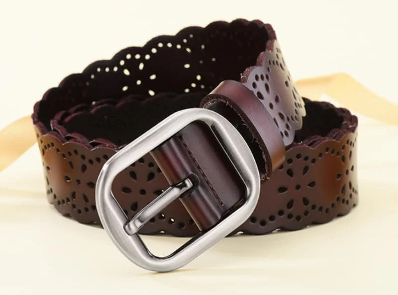 کمربند چرمی زنانه، چرم گاوی اصل، طرح دار، مناسب شلوار جین، استفاده روزمره و محیط کار، عرض 3.8 سانتی متر
