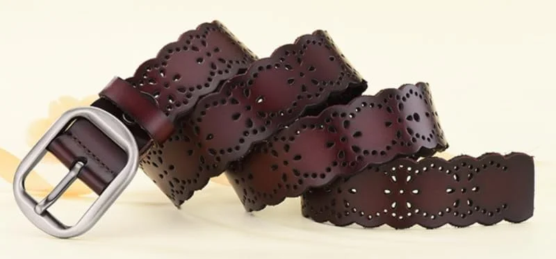 کمربند چرمی زنانه، چرم گاوی اصل، طرح دار، مناسب شلوار جین، استفاده روزمره و محیط کار، عرض 3.8 سانتی متر