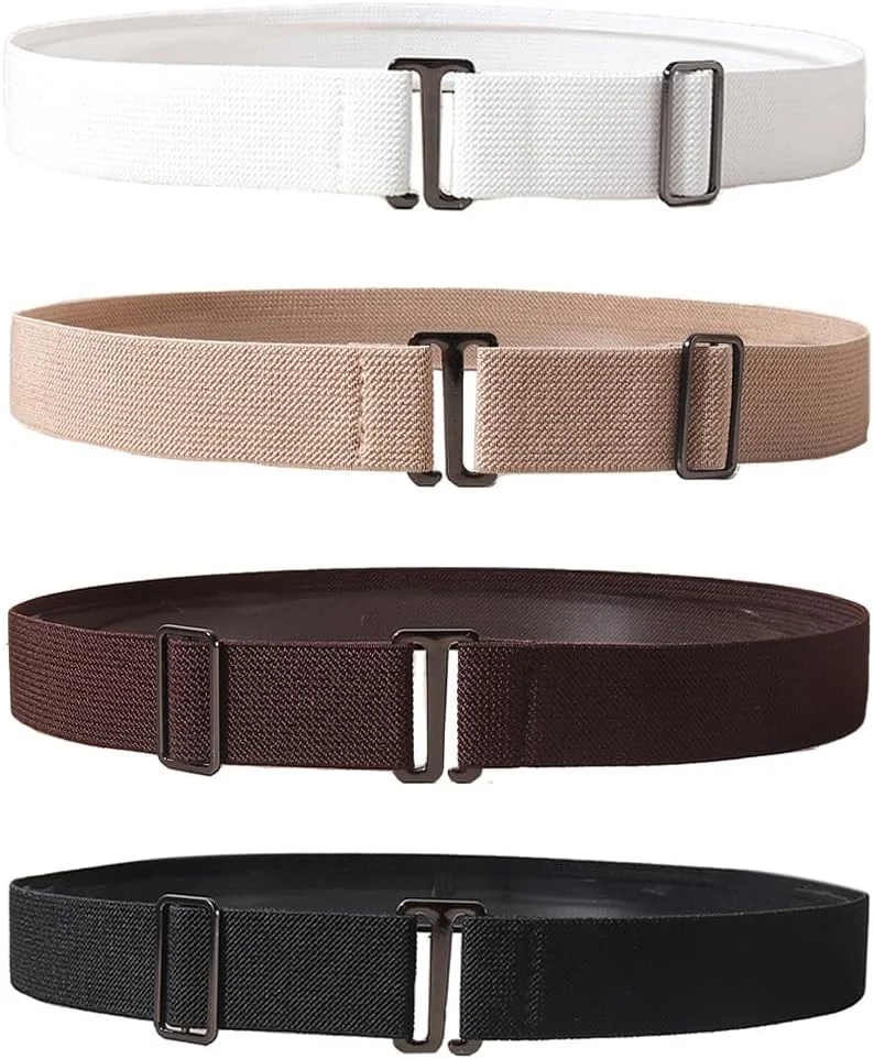 ست 4 عددی کمربند کشی نامرئی زنانه، کمربند الاستیک با سگک تخت قابل تنظیم برای شلوار جین، شلوار و پیراهن، رنگ های متنوع