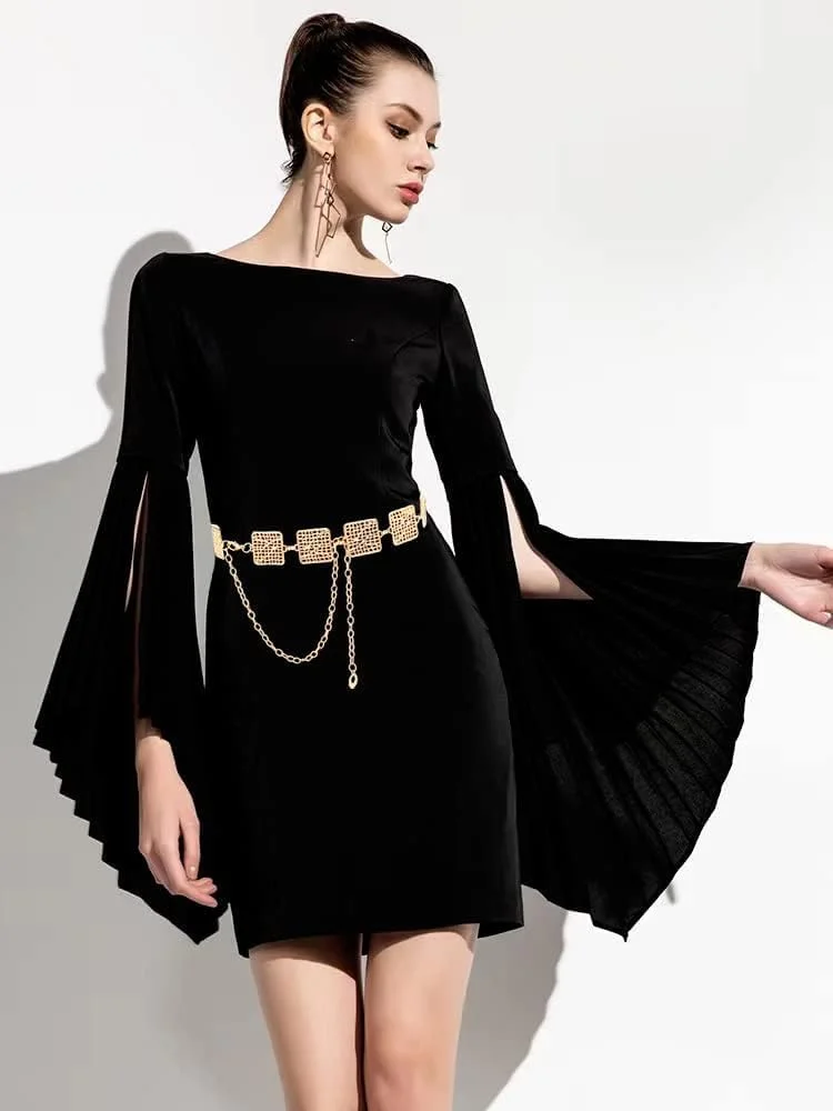 کمربند زنجیری طلایی زنانه - کمربند کمر حلقه ای فلزی درشت با تزیین کریستالی، قابل تنظیم 110 سانتی متر، اکسسوری براق برای لباس، شلوار جین و لباس مهمانی