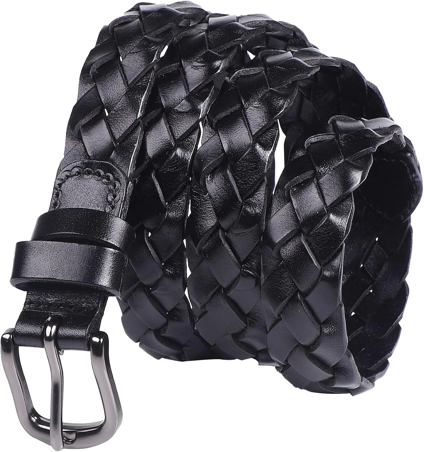 کمربند بافت چرمی زنانه، کمربند باریک کمر، کمربند بافتنی کمر، کمربند چرمی مناسب لباس و شلوار جین، عرض 25 میلی متر، ساخته شده از چرم گاوی درجه یک (مشکی)